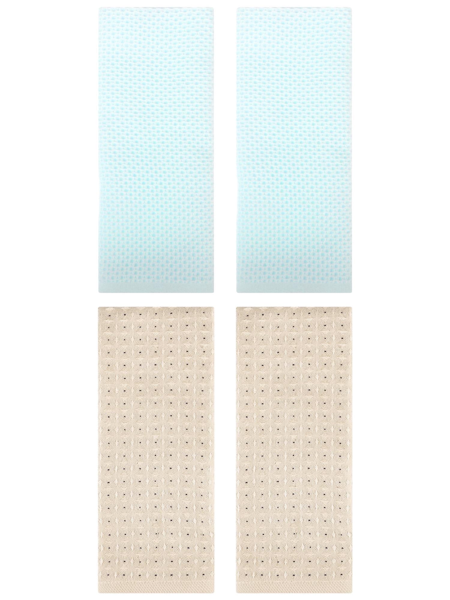 Unique Bargains 4 Pcs Waffle Soft Hand Towels Light Cyan/Brown 13" x 30"/13" x 29"