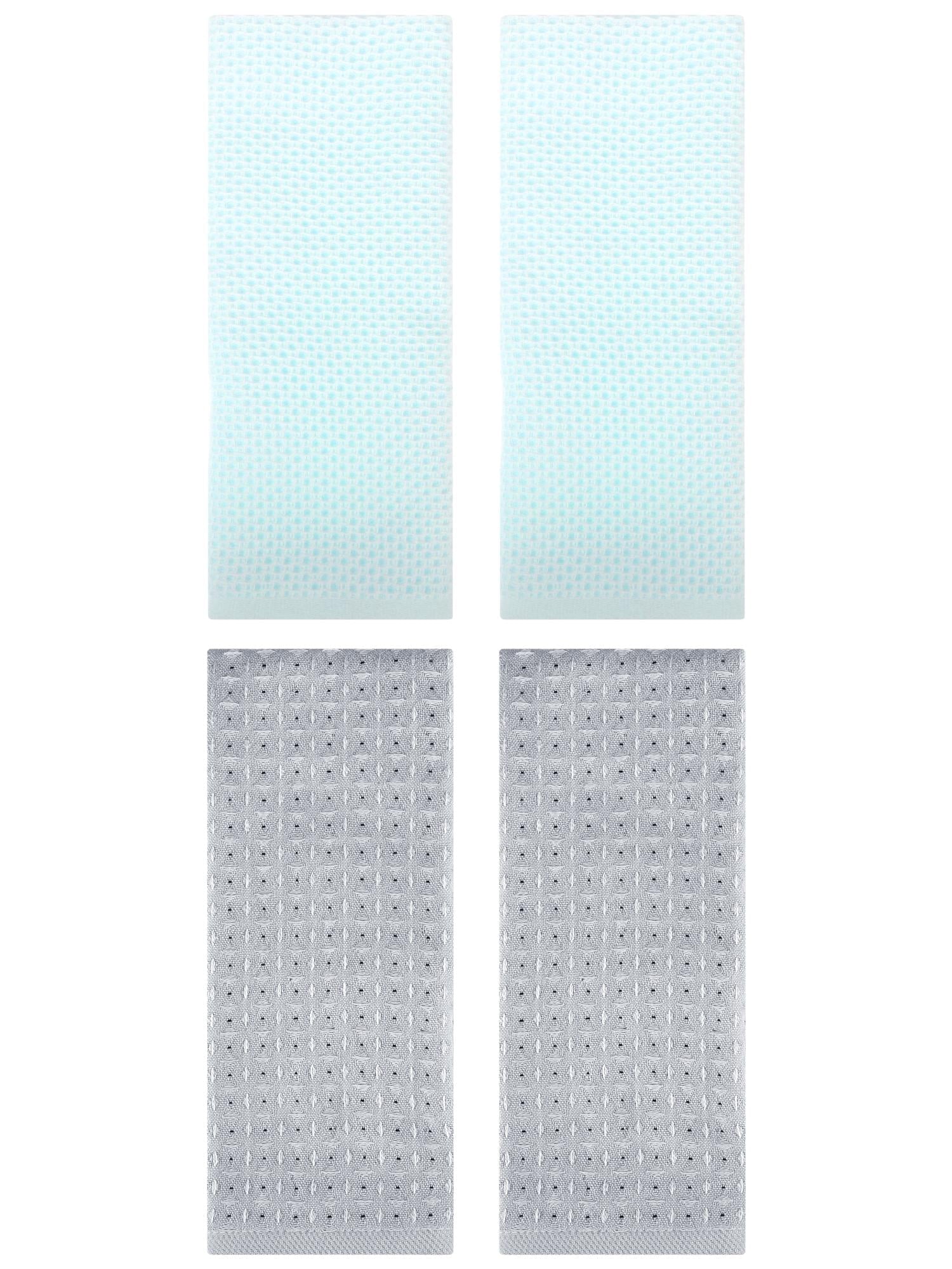 Unique Bargains 4 Pcs Waffle Soft Hand Towels Light Cyan/Grey 13" x 30"/13" x 29"