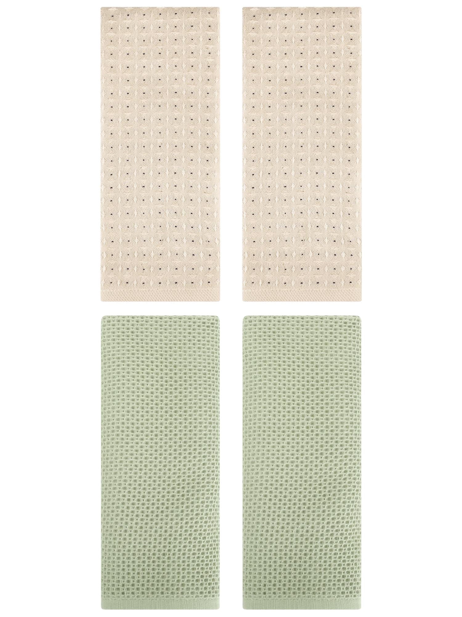 Unique Bargains 4 Pcs Waffle Soft Hand Towels Light Green/Brown 13" x 30"/13" x 29"