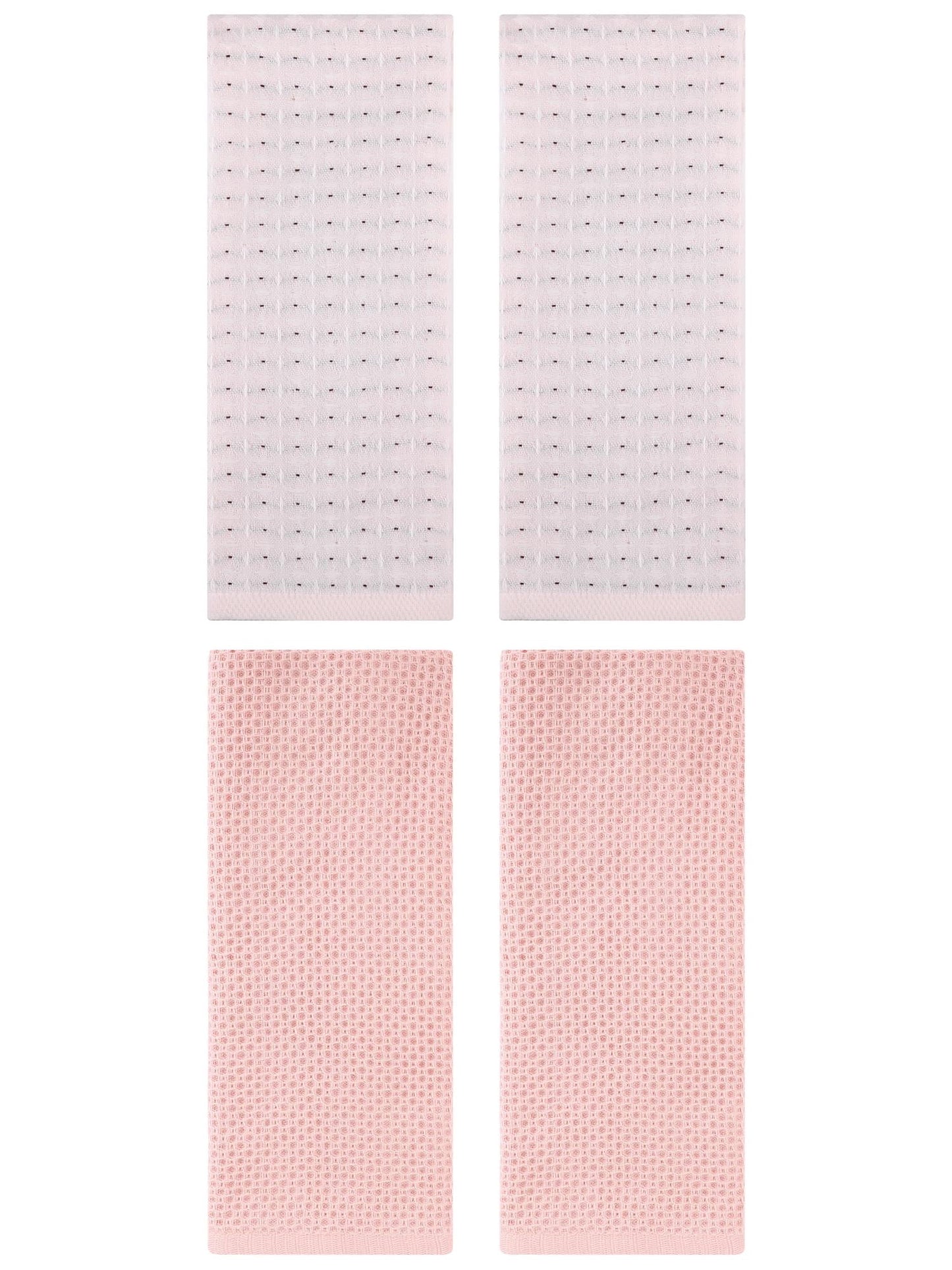 Unique Bargains 4 Pcs Waffle Soft Hand Towels Pink/Beige 13" x 30"/13" x 29"