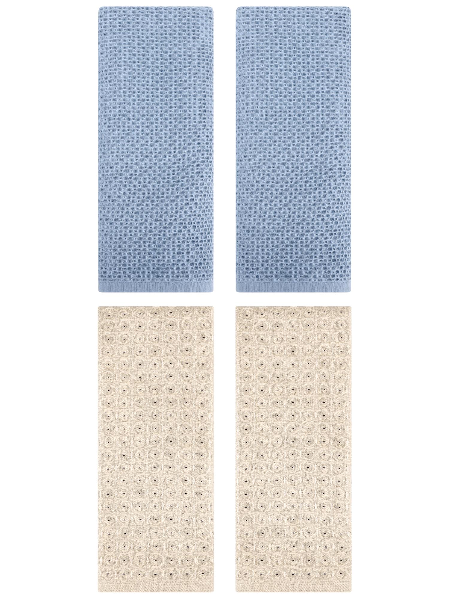 Unique Bargains 4 Pcs Waffle Soft Hand Towels Steel Blue/Brown 13" x 30"/13" x 29"