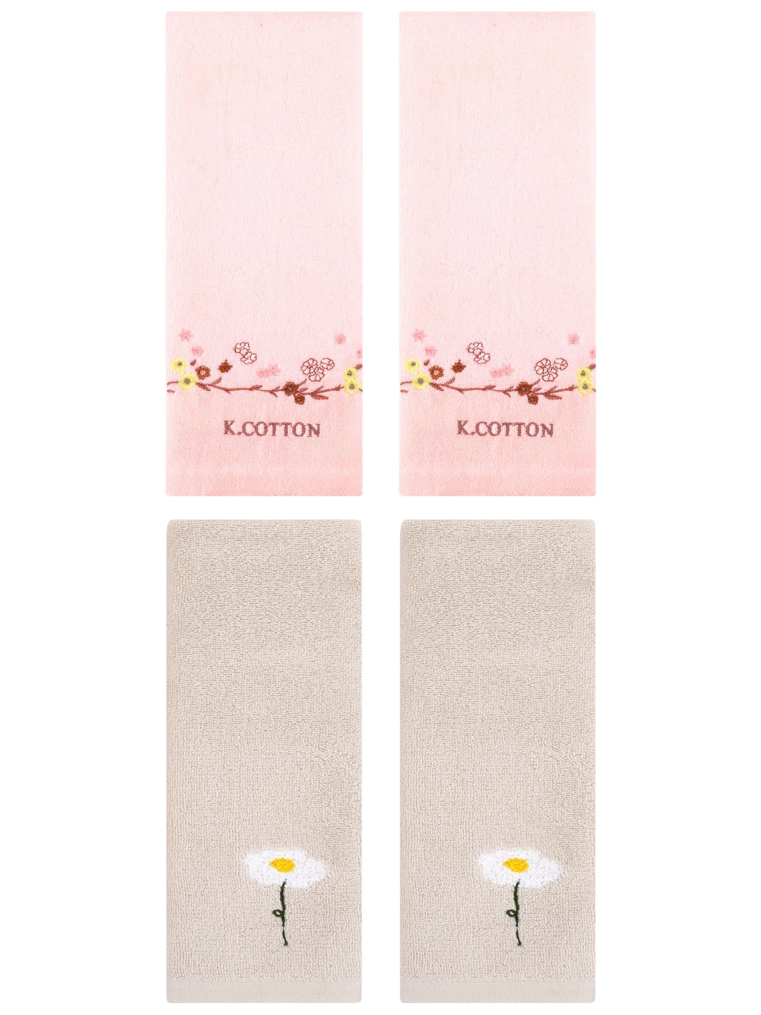 Unique Bargains 4Pcs Comfy Floral Hand Towel Set Brown/Pink 13" x 30"/13" x 29"