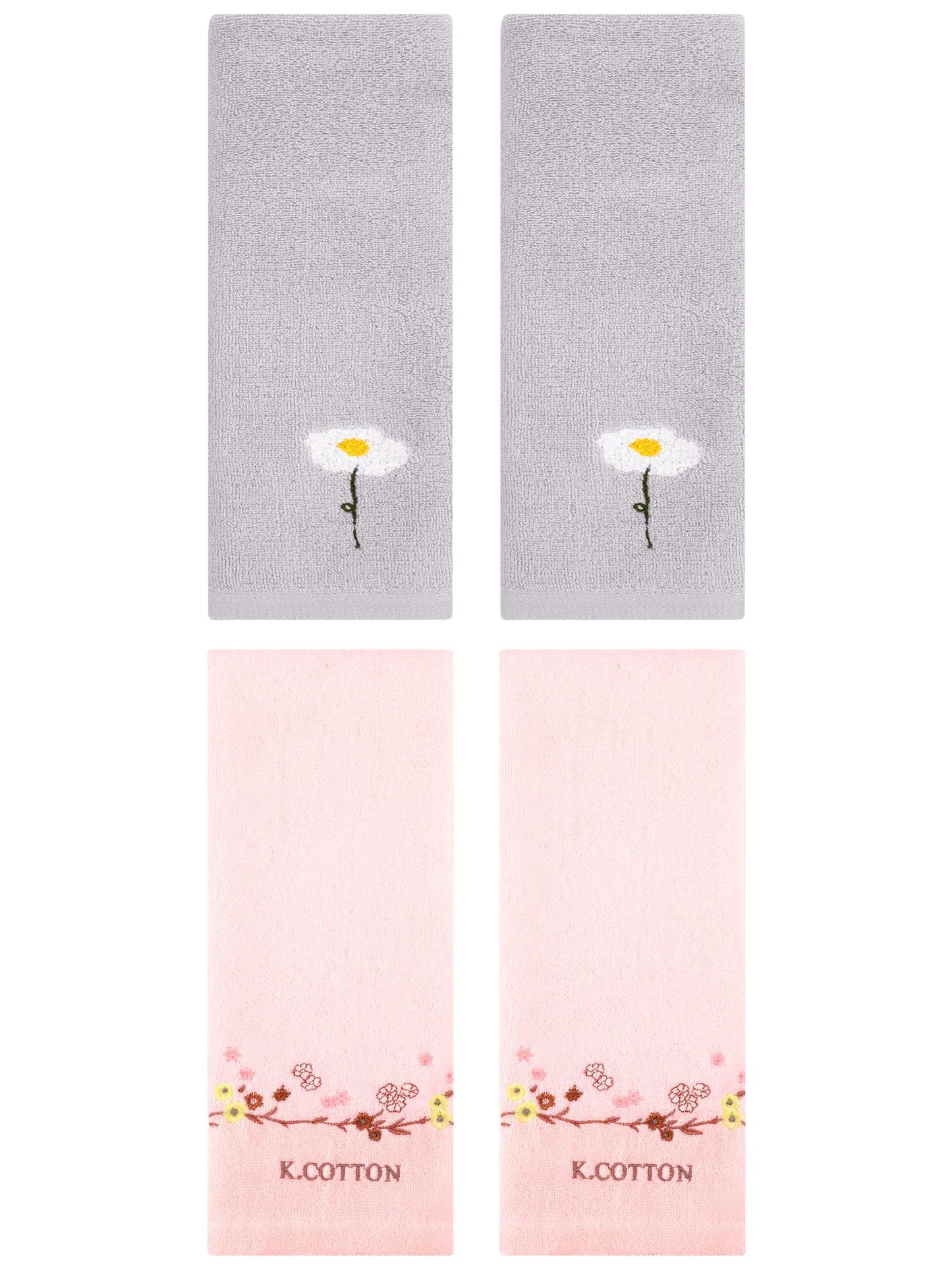 Unique Bargains 4Pcs Comfy Floral Hand Towel Set Grey/Pink 13" x 30"/13" x 29"