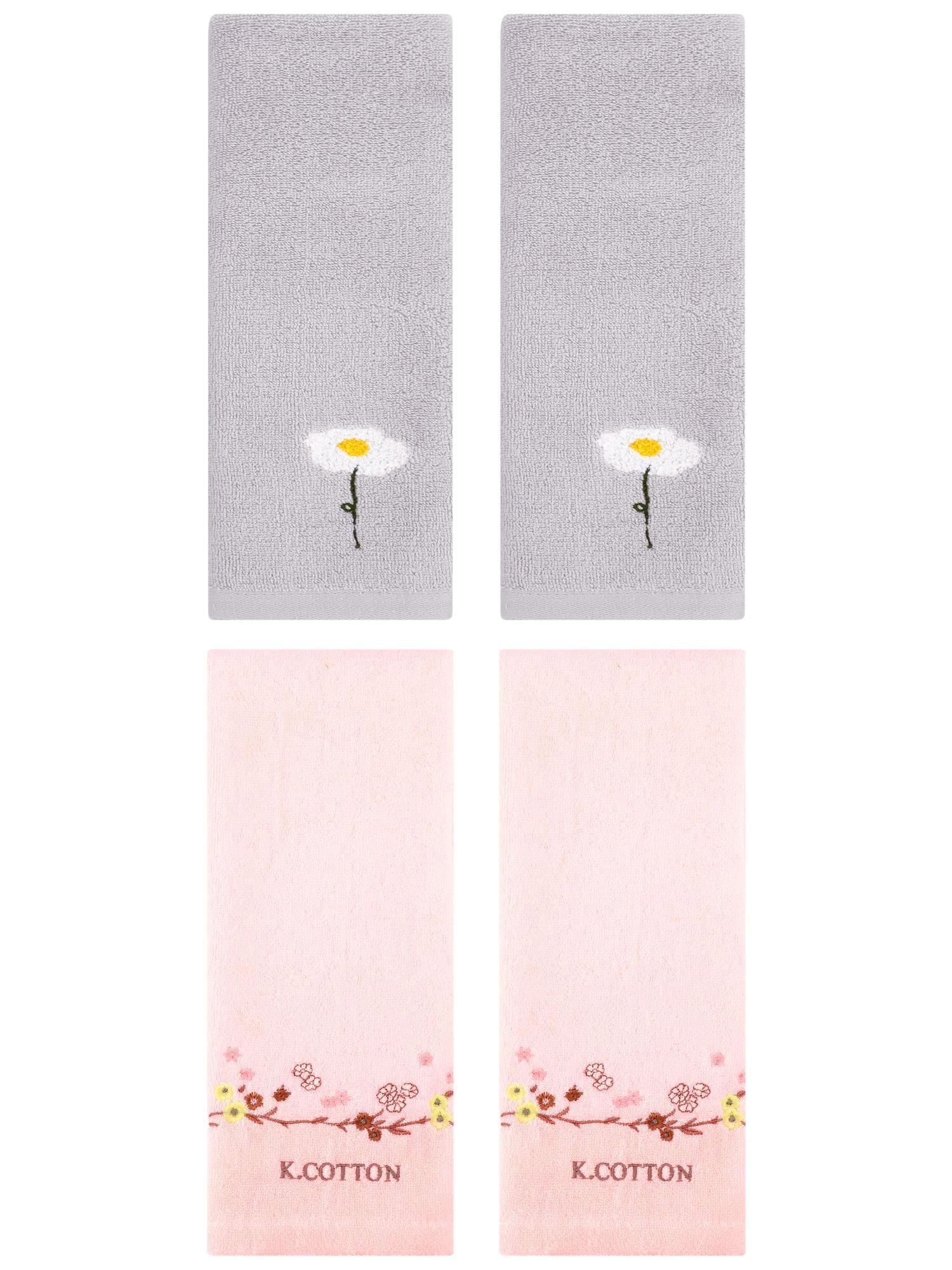 Unique Bargains 4Pcs Comfy Floral Hand Towel Set Grey/Pink 13" x 30"/13" x 29"