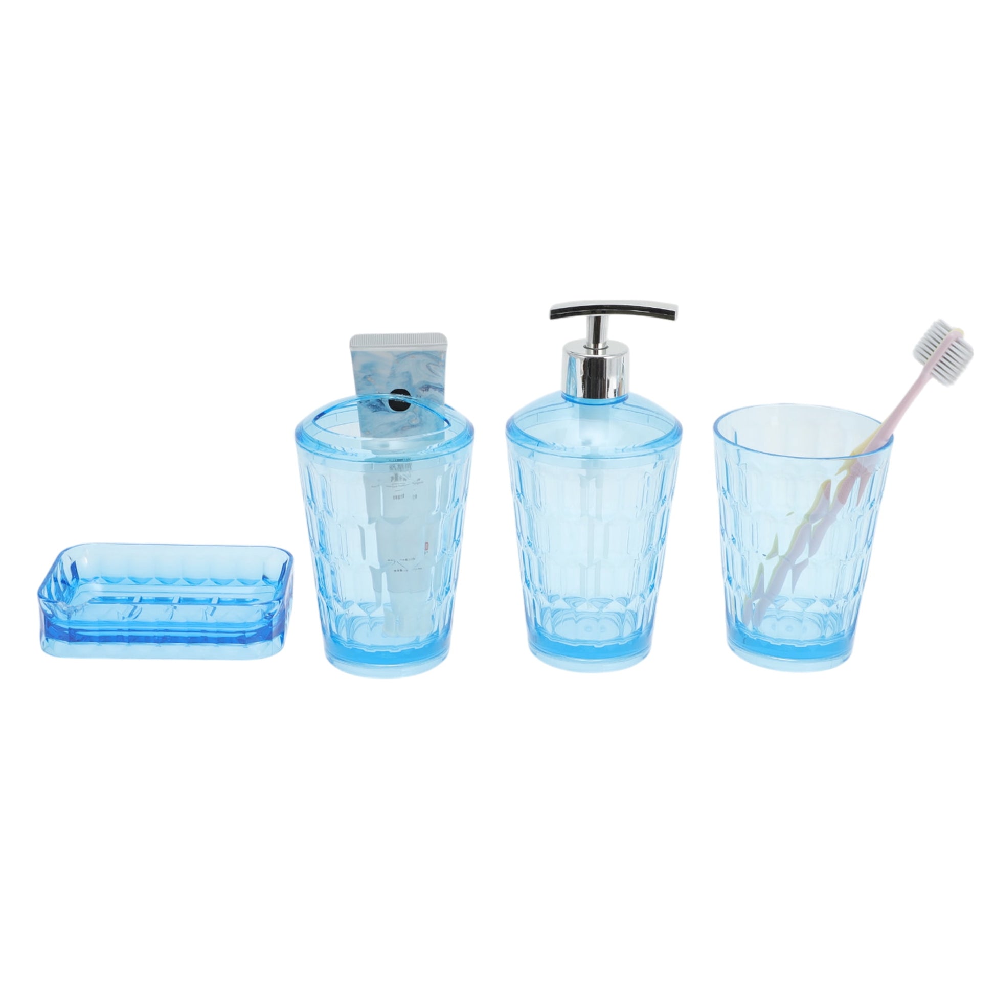 Unique Bargains 4Pcs Transparent Bathroom Accessories Set Blue