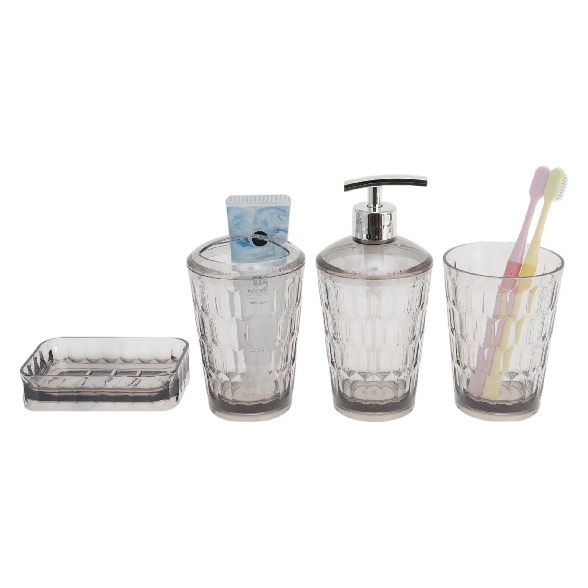 Unique Bargains 4Pcs Transparent Bathroom Accessories Set Gray