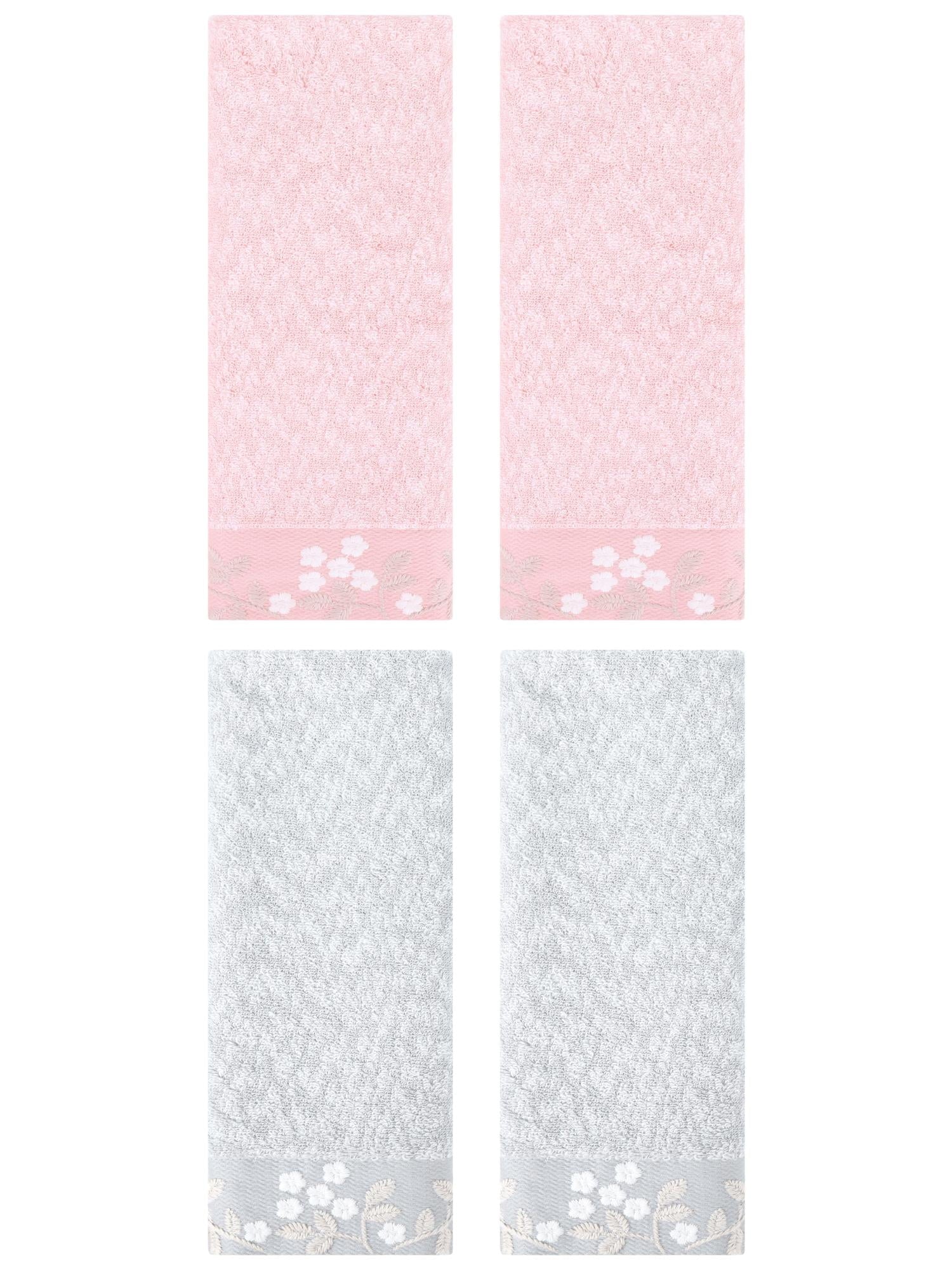 Unique Bargains 4pcs Floral Embroidered Hand Towels Set for Bath Kitchen Grey/Pink