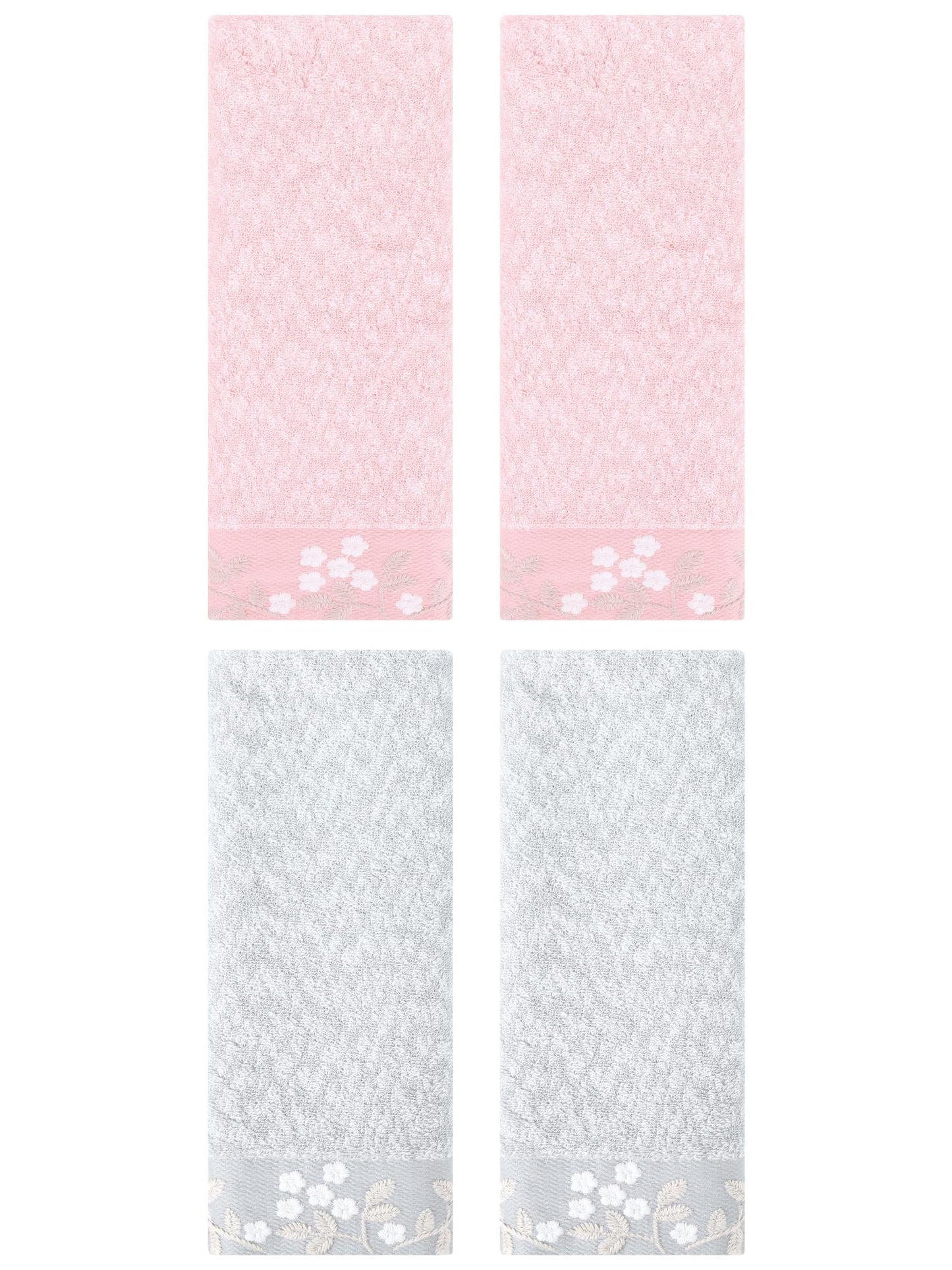 Unique Bargains 4pcs Floral Embroidered Hand Towels Set for Bath Kitchen Light Brown/Pink