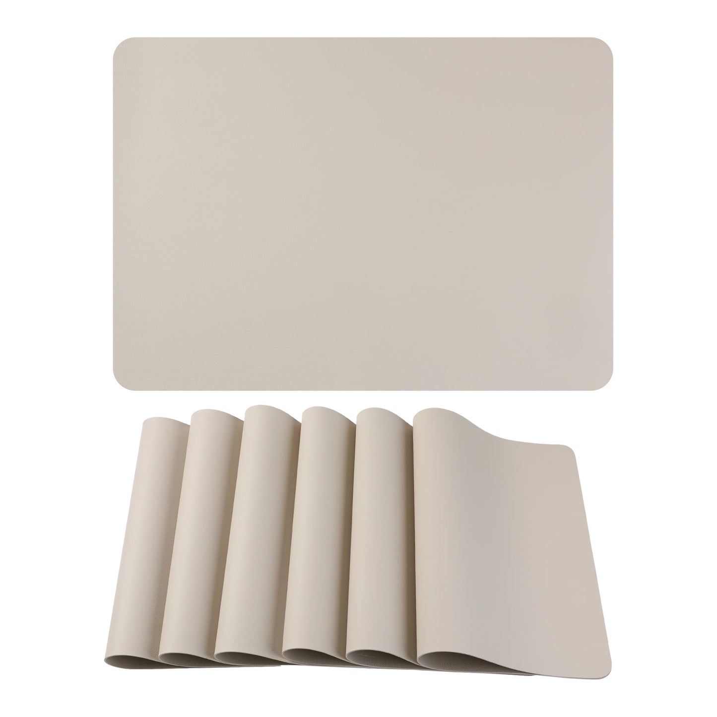 Unique Bargains 6 Pack Faux Leather Placemats for Kitchen Dining Table Decor Cream 17"x12"