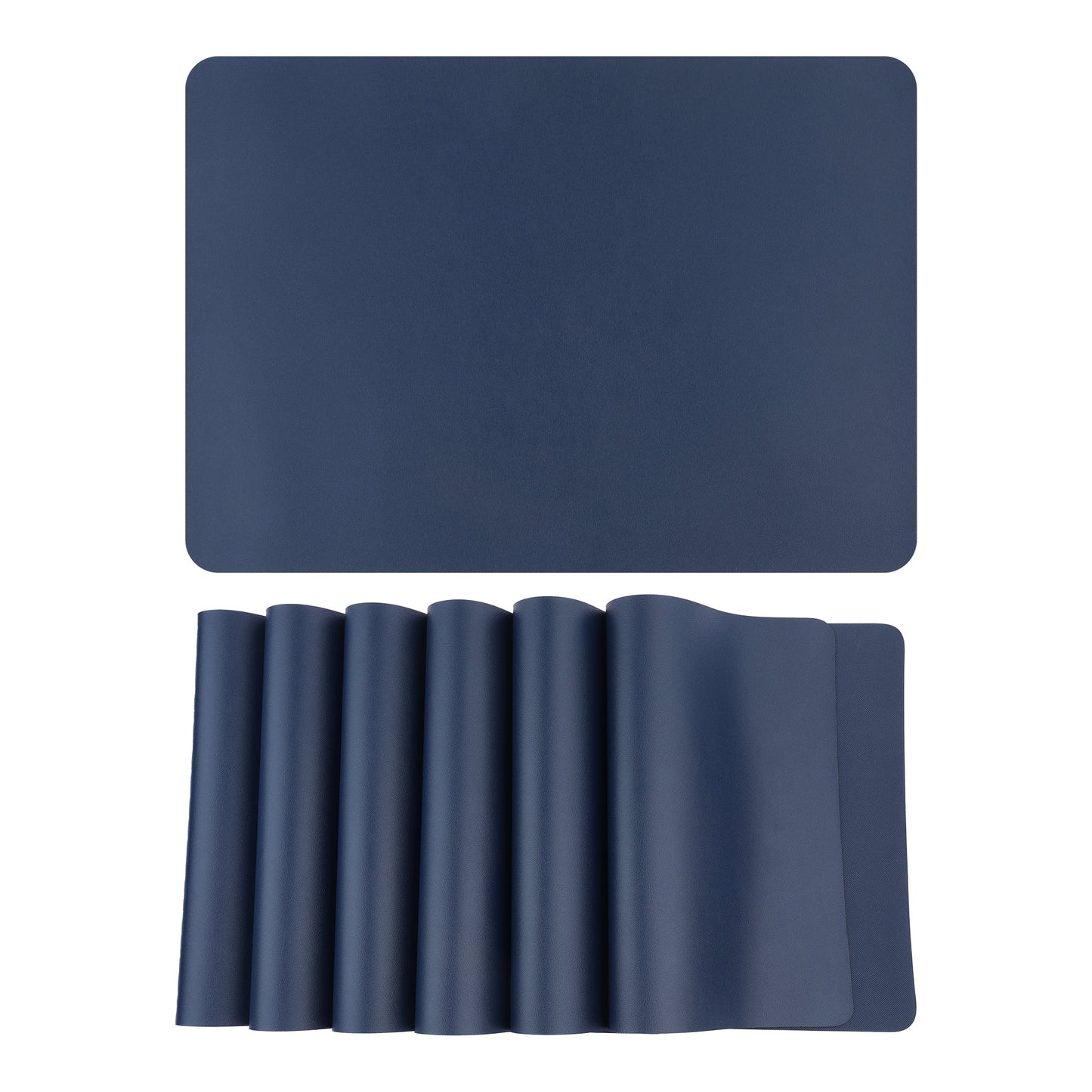 Unique Bargains 6 Pack Faux Leather Placemats for Kitchen Dining Table Decor Dark Blue 17"x12"