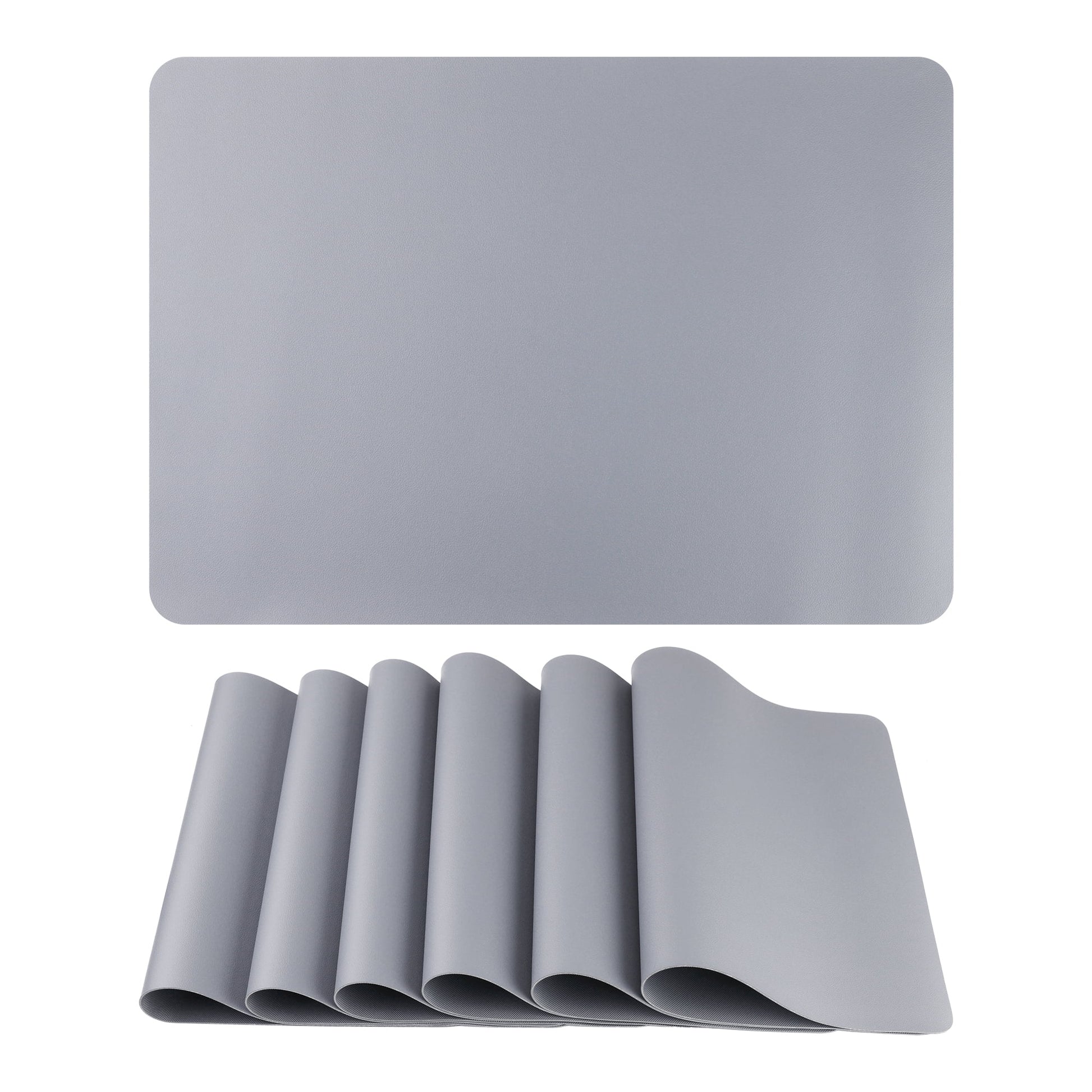 Unique Bargains 6 Pack Faux Leather Placemats for Kitchen Dining Table Decor Light Gray 17"x12"