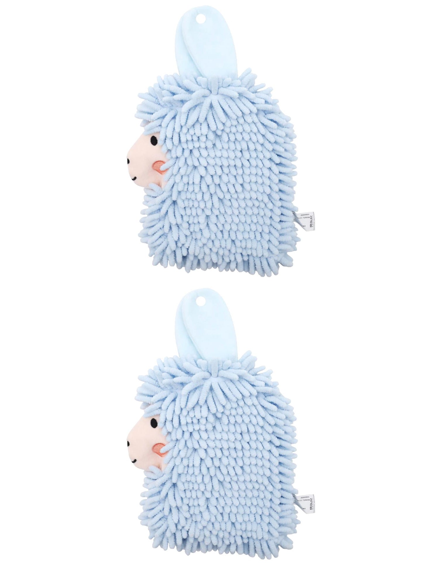 Unique Bargains Alpaca Ball 2 Pcs Chenille Hand Towels 7" x 11" Blue