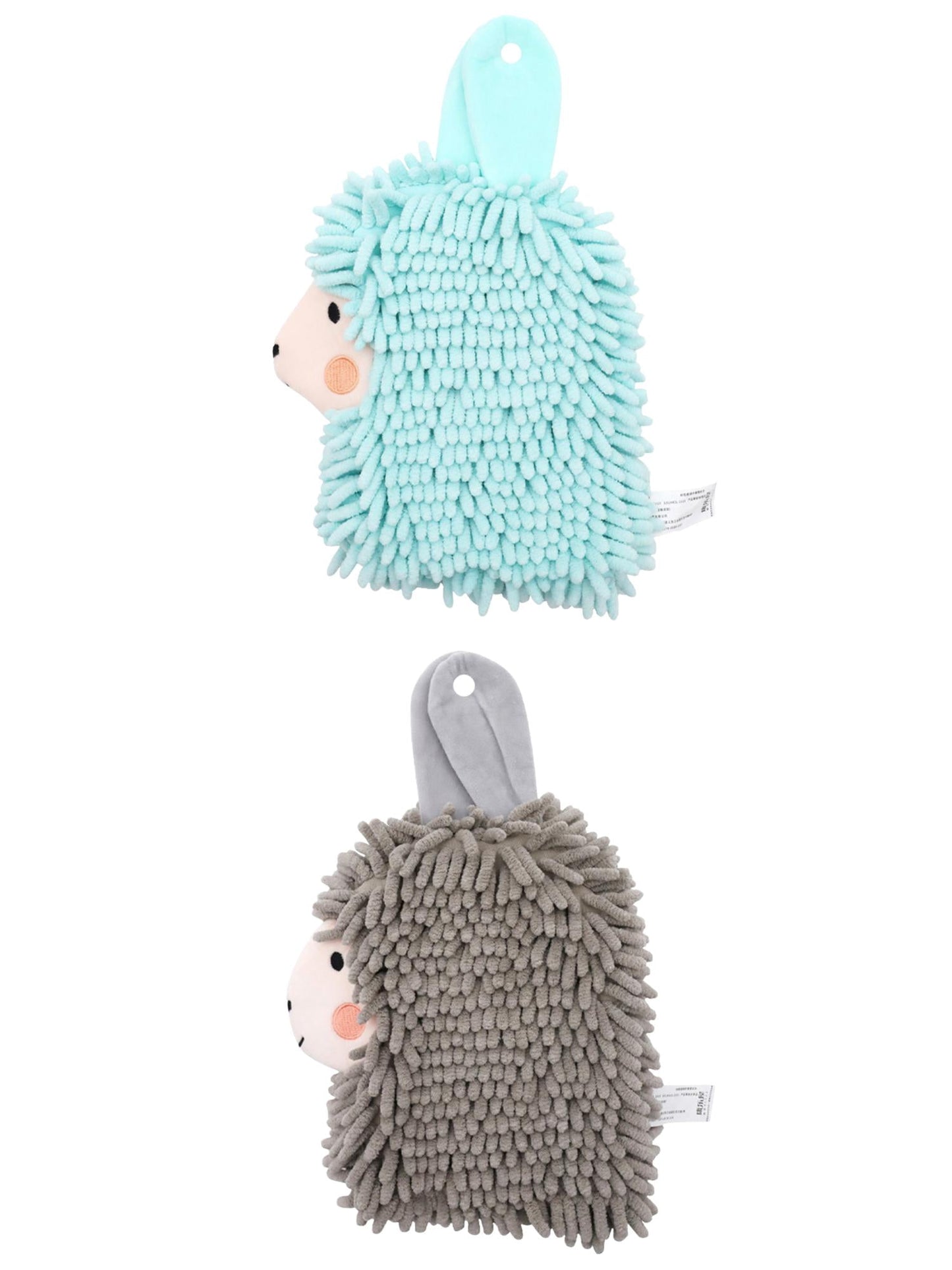 Unique Bargains Alpaca Ball 2 Pcs Chenille Hand Towels 7" x 11" Green/Grey