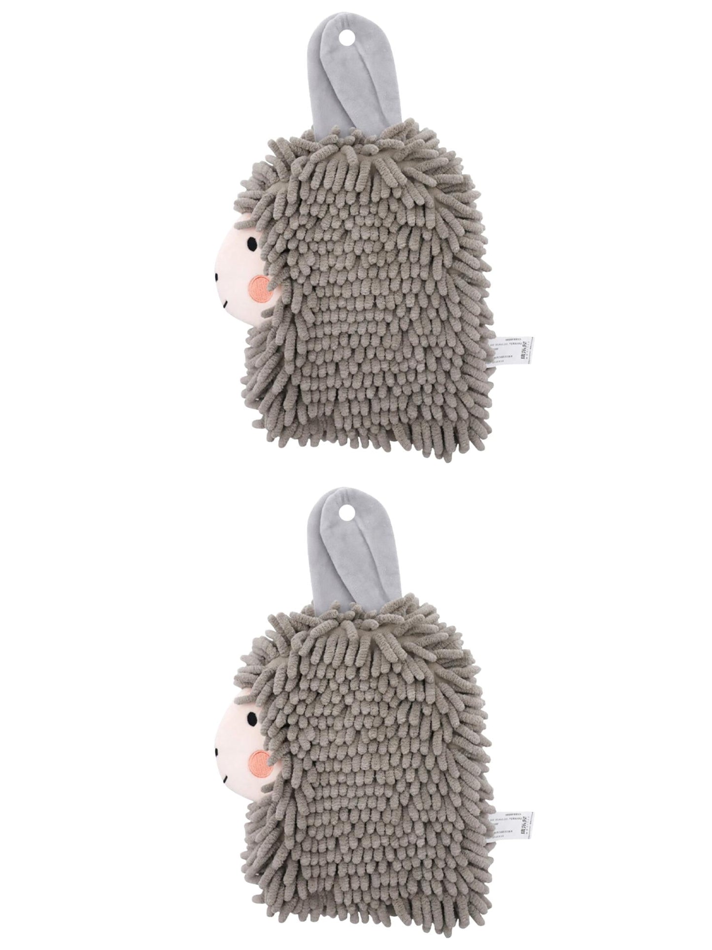 Unique Bargains Alpaca Ball 2 Pcs Chenille Hand Towels 7" x 11" Grey
