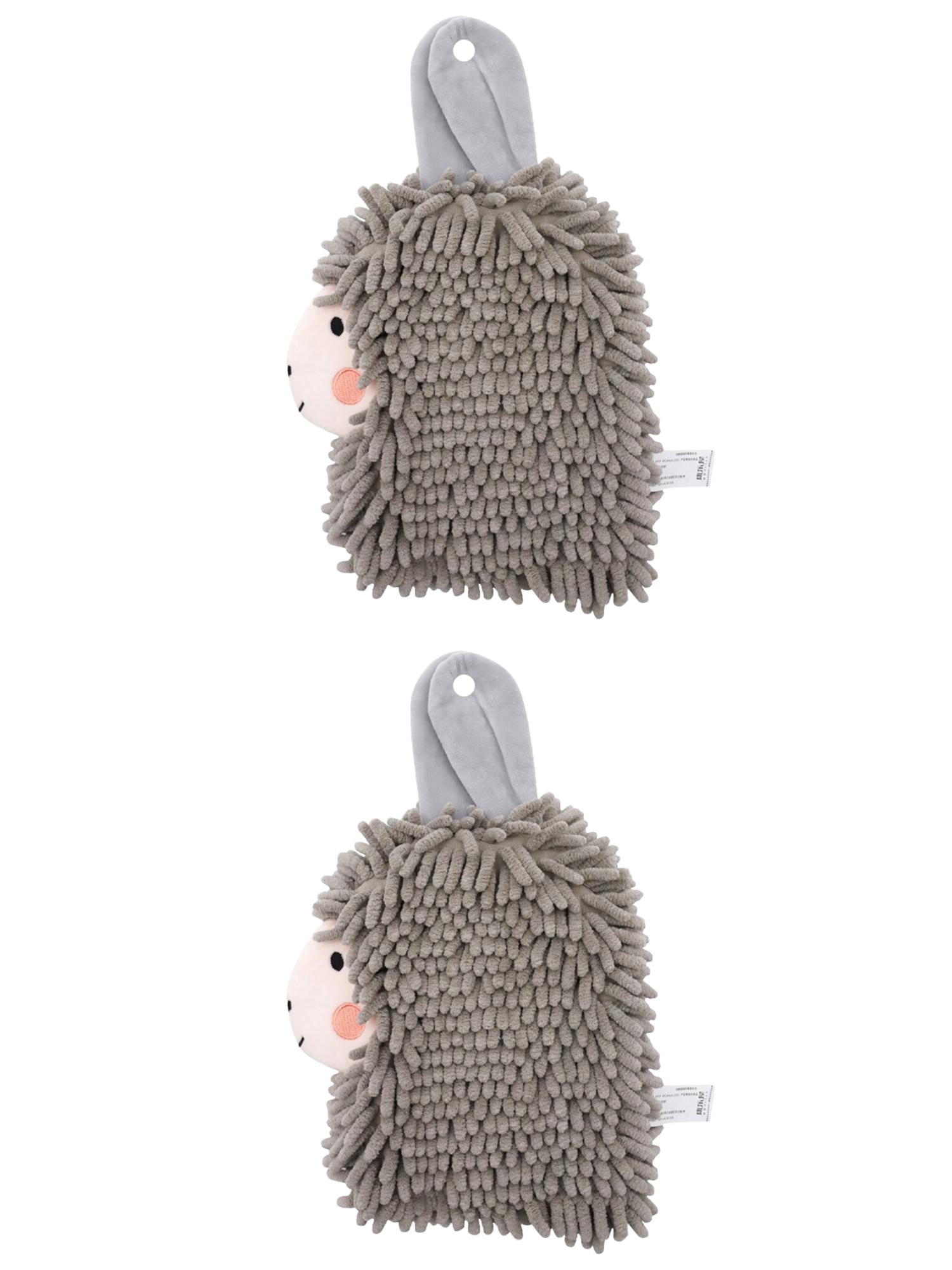 Unique Bargains Alpaca Ball 2 Pcs Chenille Hand Towels 7" x 11" Grey