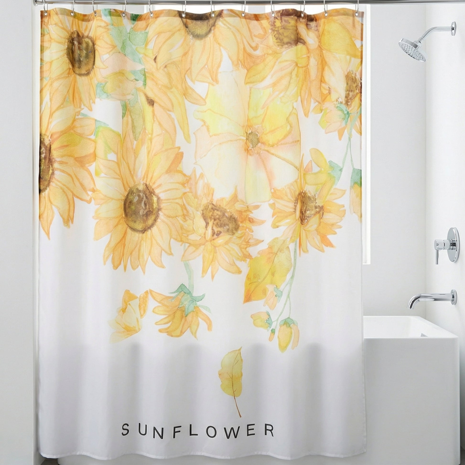 Unique Bargains Boho Floral Shower Curtain Sets with Hooks Yellow Sunflower 71"W x 71"L