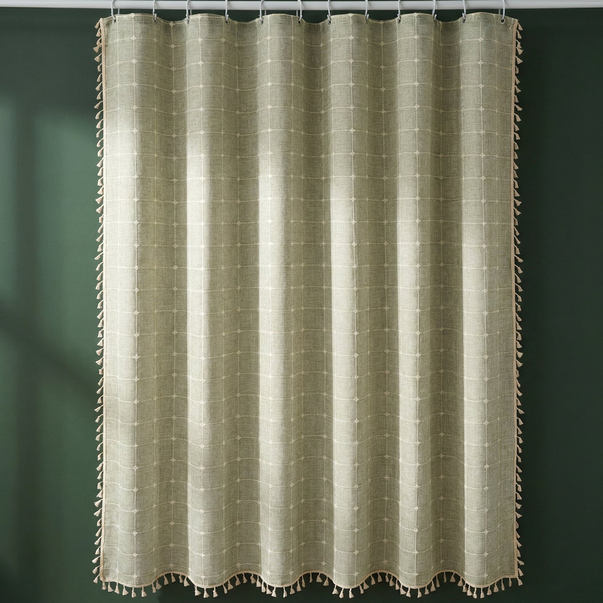 Unique Bargains Boho Plaid Blend Shower Curtain Sets with Hooks Green 72"W x 72"L