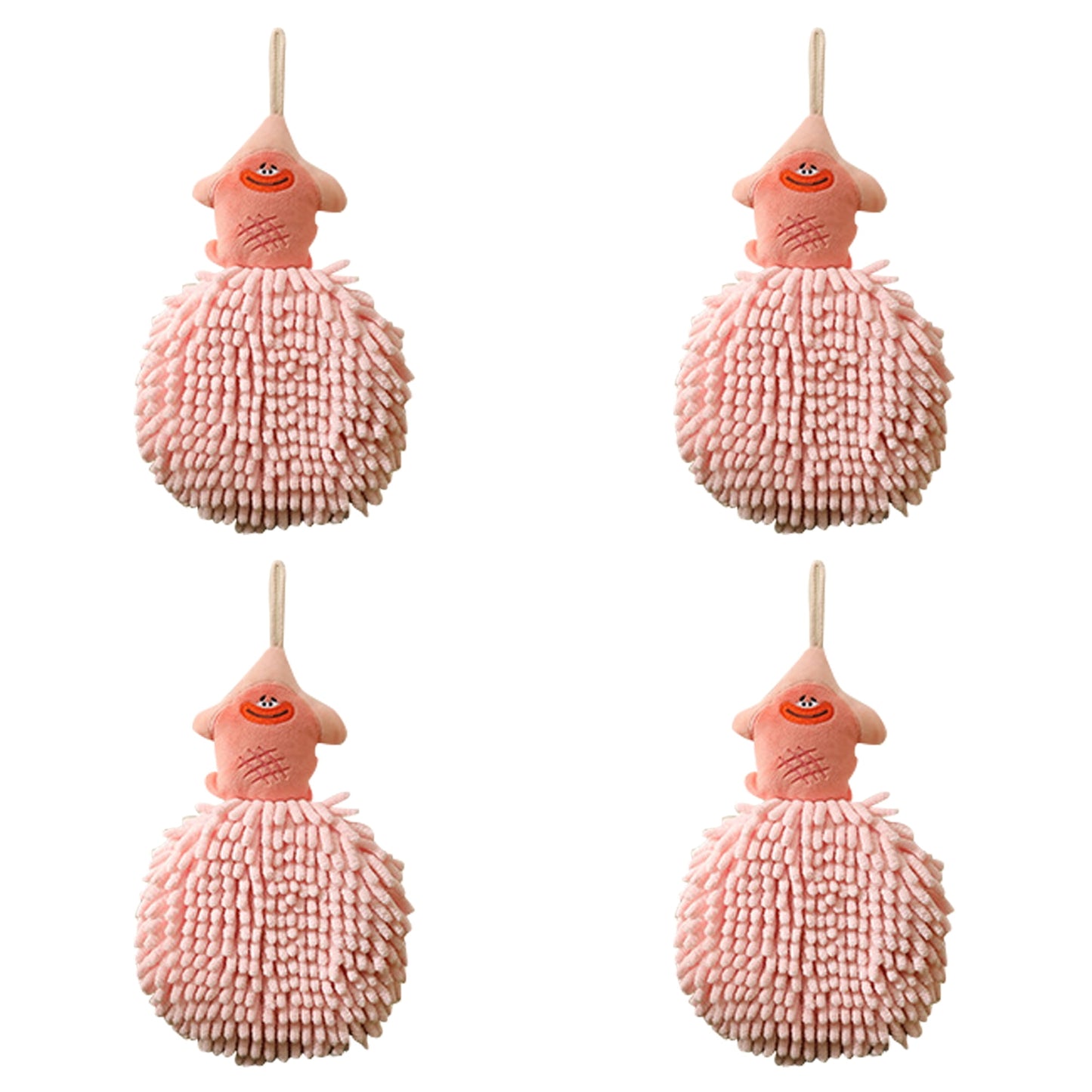 Unique Bargains Cartoon Fuzzy Ball Hand Towels Quick Dry Pink 4-Piece