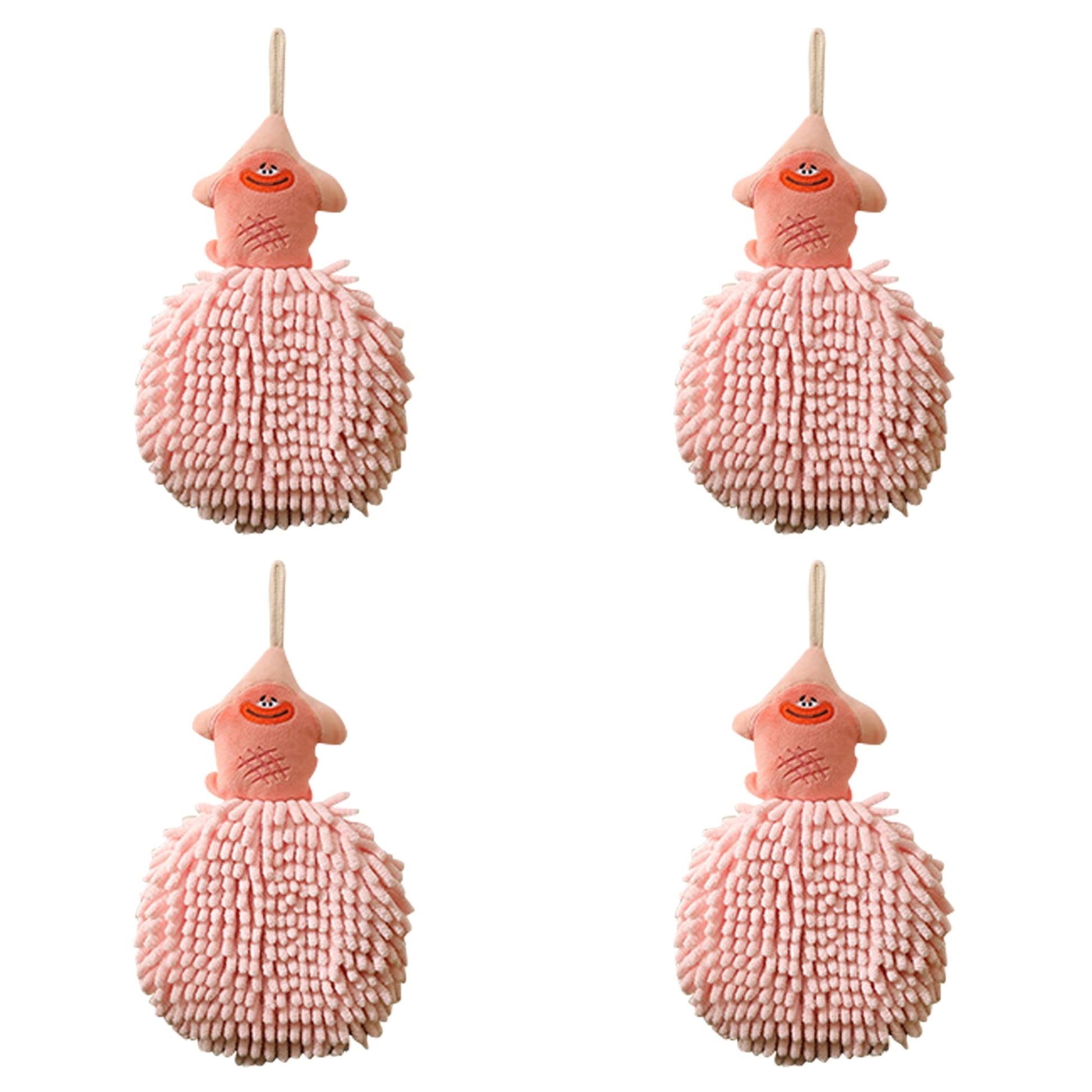 Unique Bargains Cartoon Fuzzy Ball Hand Towels Quick Dry Pink 2-Piece