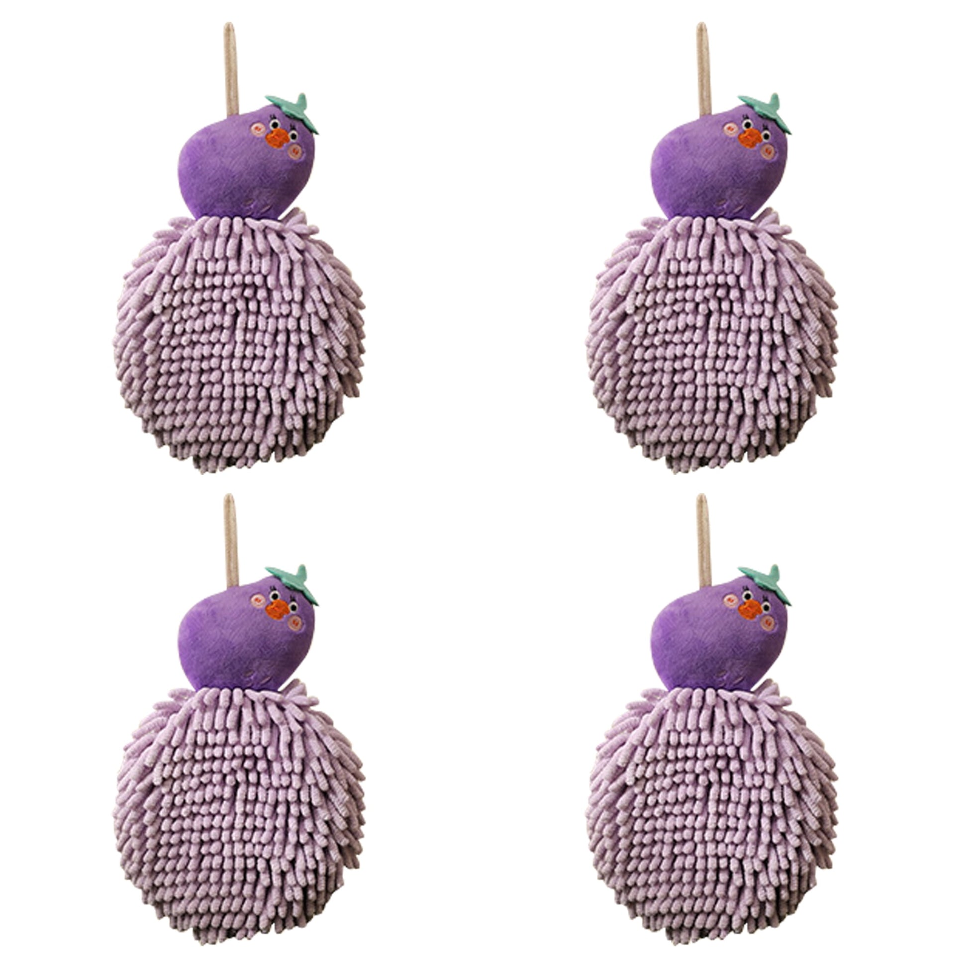 Unique Bargains Cartoon Fuzzy Ball Hand Towels Quick Dry Purple 4-Piece