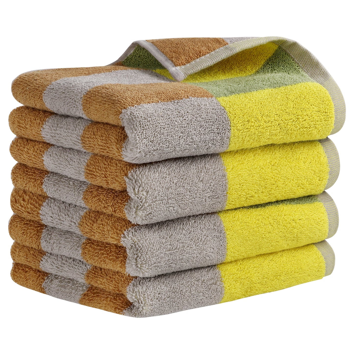 Unique Bargains Checkered Cotton Hand Towels for Bathroom, Kitchen Yellow Green 4-Piece