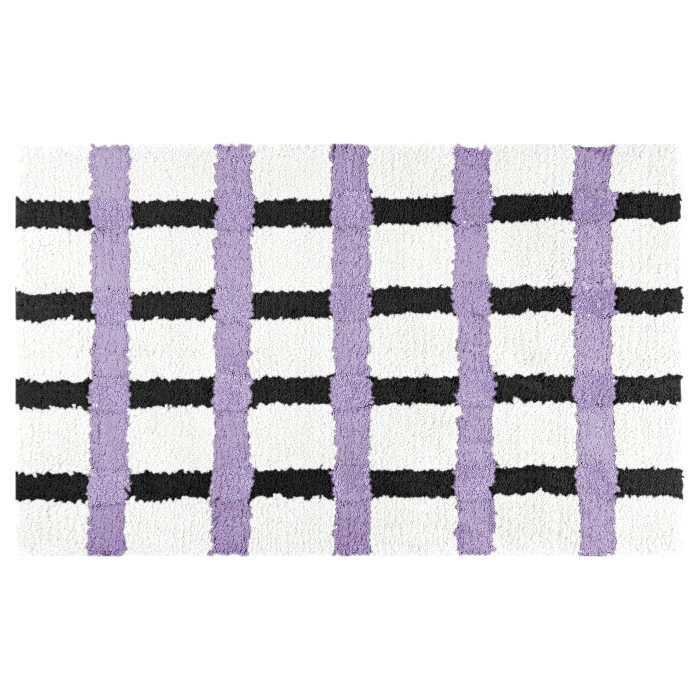Unique Bargains Checkered Non Slip Bath Mats Fluffy Absorbent Rugs Purple Black 16" x 24"