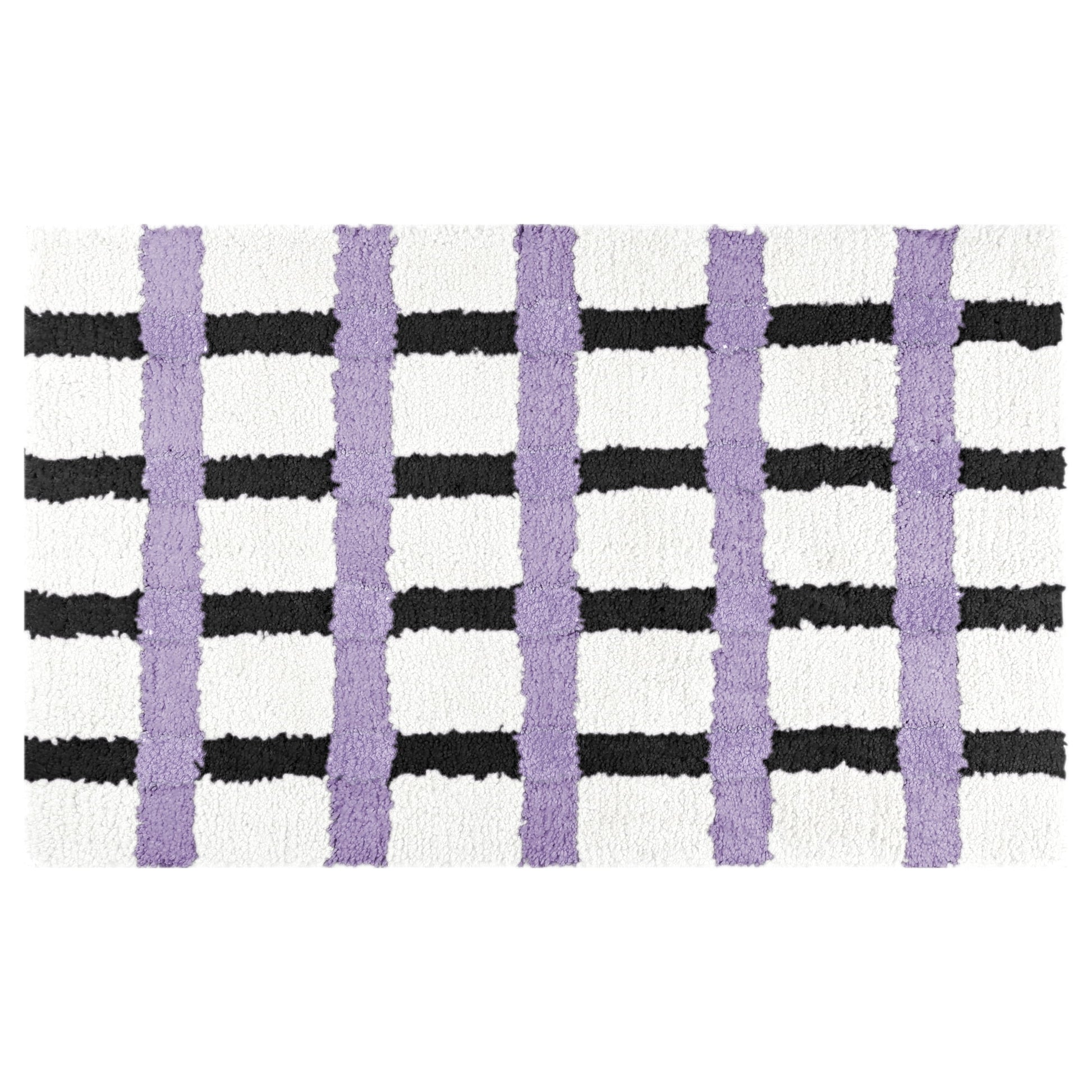 Unique Bargains Checkered Non Slip Bath Mats Fluffy Absorbent Rugs Purple Black 16" x 24"