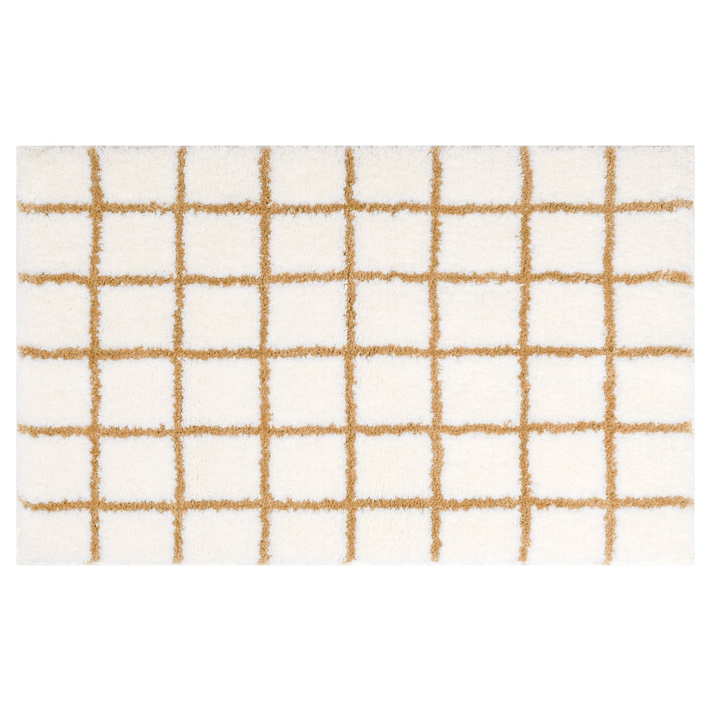 Unique Bargains Checkered Non Slip Bath Mats Soft Fluffy Absorbent Bathroom Rugs Brown 20" x 32"
