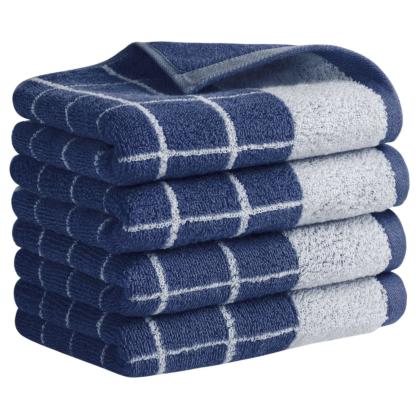 Unique Bargains Checkered Pure Cotton Hand Towel Set Blue 4-Piece