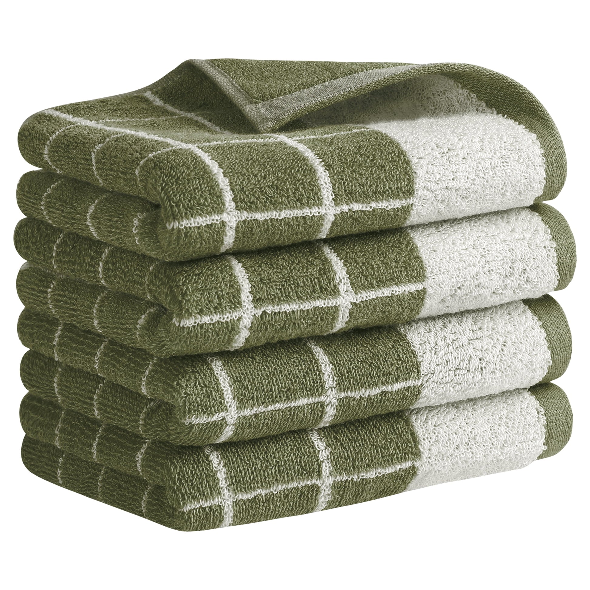 Unique Bargains Checkered Pure Cotton Hand Towel Set Green 4-Piece