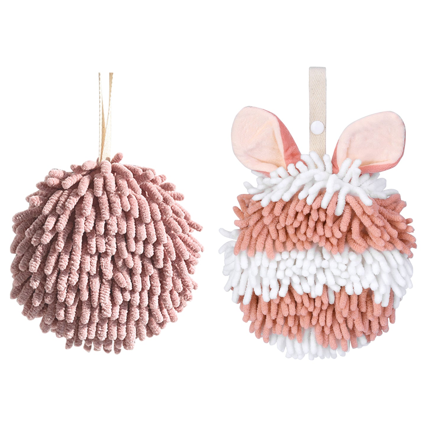 Unique Bargains Chenille Ball Fuzzy Hand Towel 2 Pcs Dark Pink/Pink 6" x 6"/7" x 7"