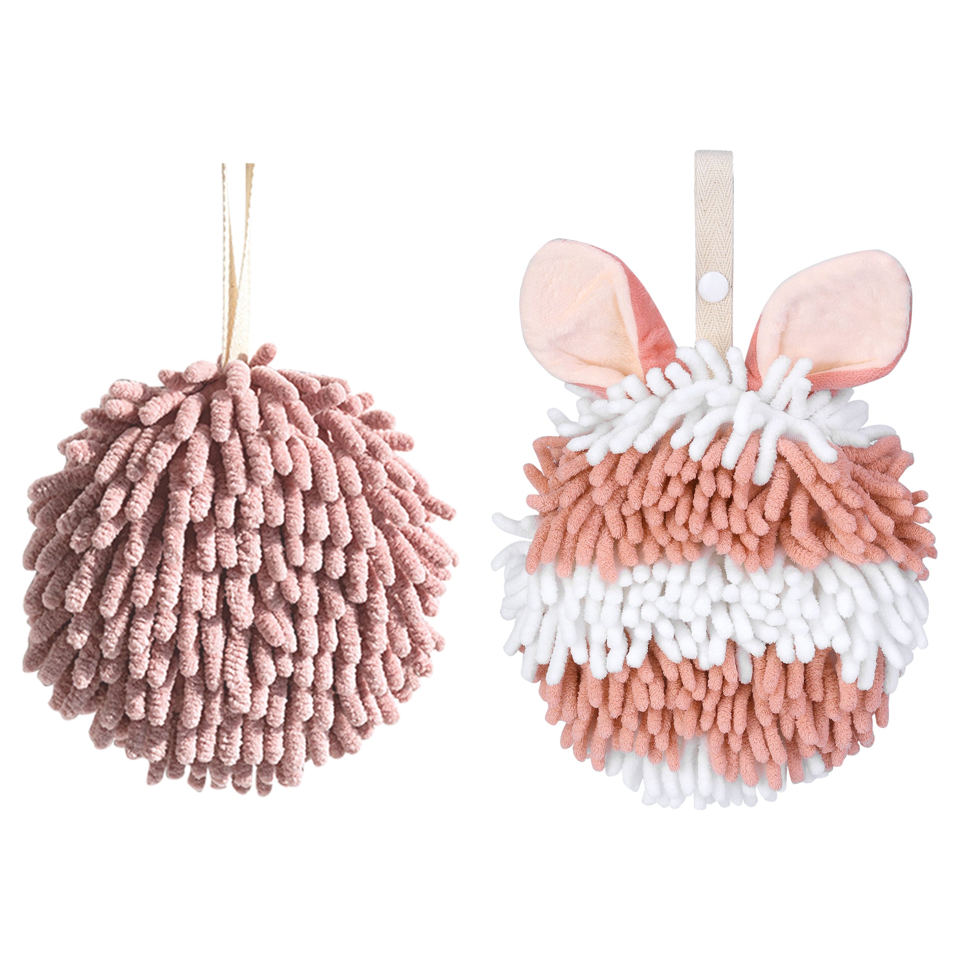 Unique Bargains Chenille Ball Fuzzy Hand Towel 2 Pcs Dark Pink/Pink 6" x 6"/7" x 7"