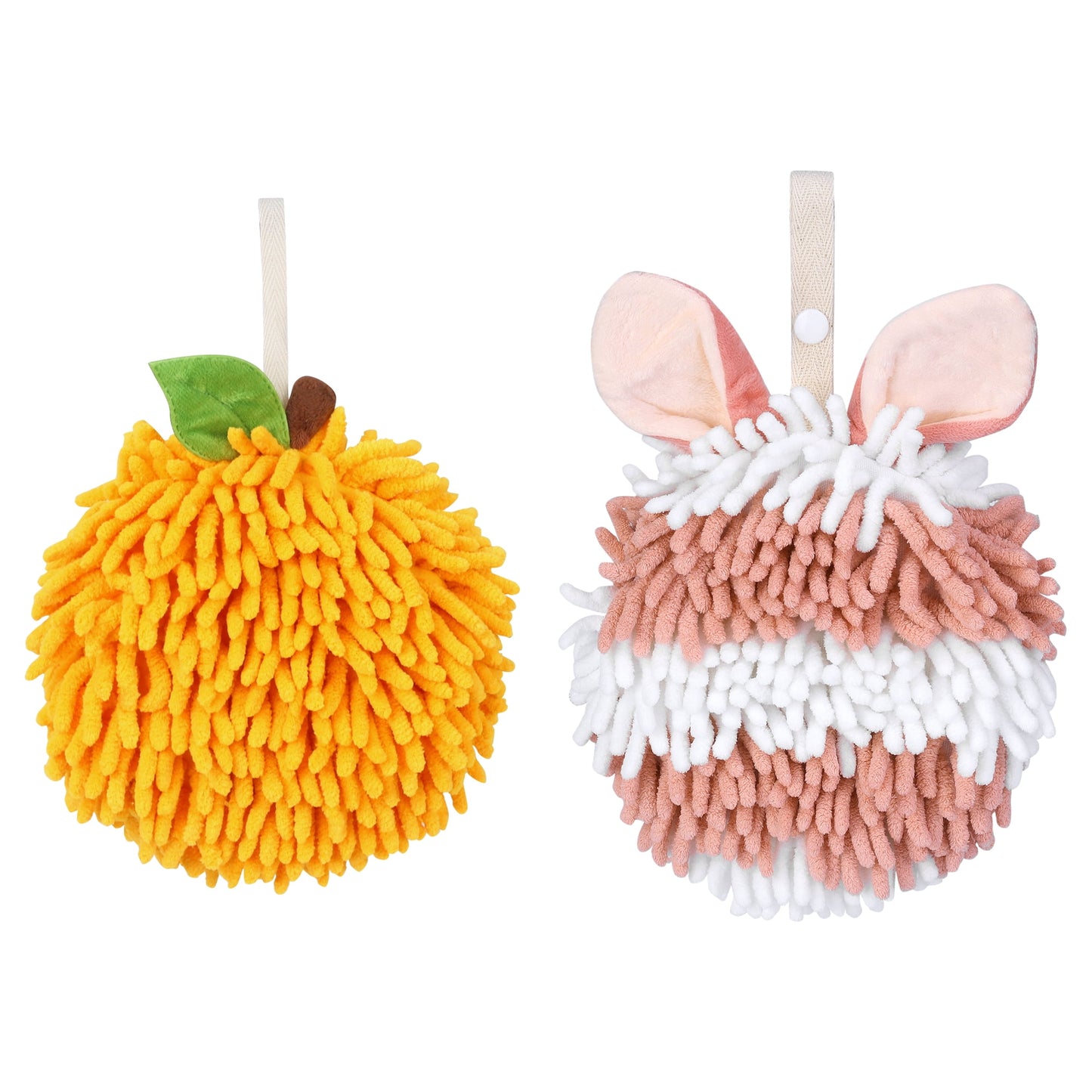 Unique Bargains Chenille Ball Fuzzy Hand Towel 2 Pcs Orange/Pink 6" x 6"/7" x 7"