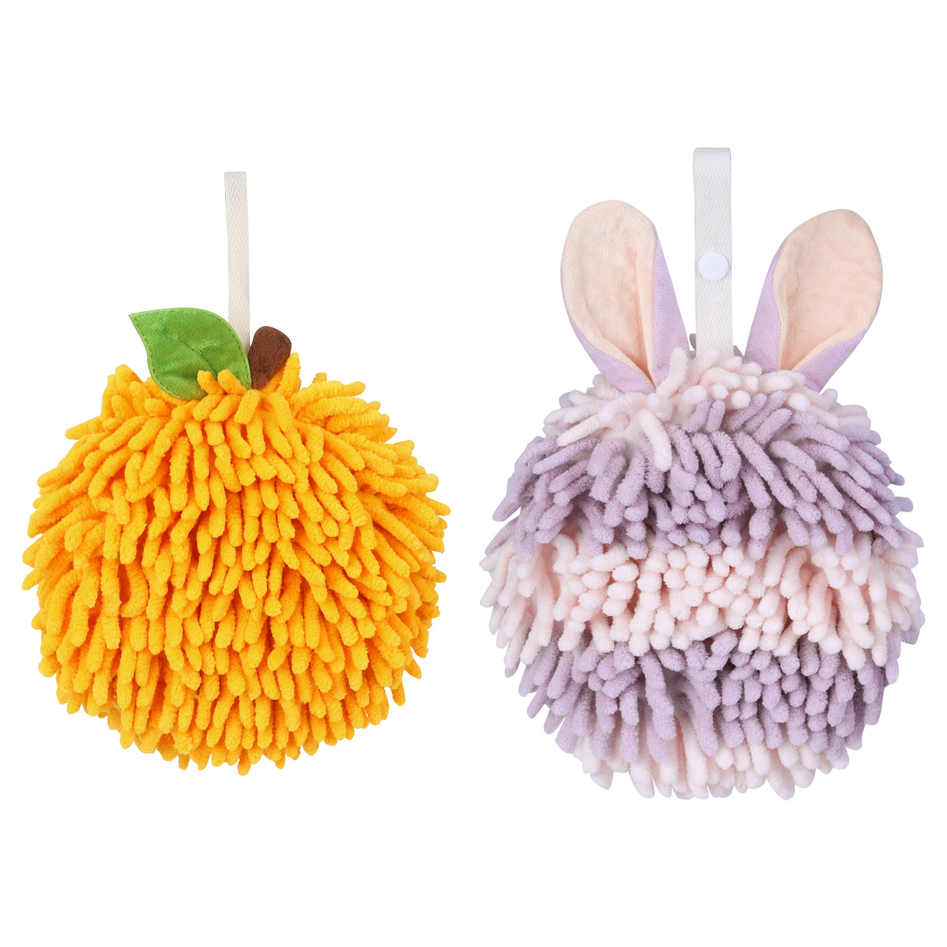 Unique Bargains Chenille Ball Fuzzy Hand Towel 2 Pcs Orange/Purple 6" x 6"/7" x 7"