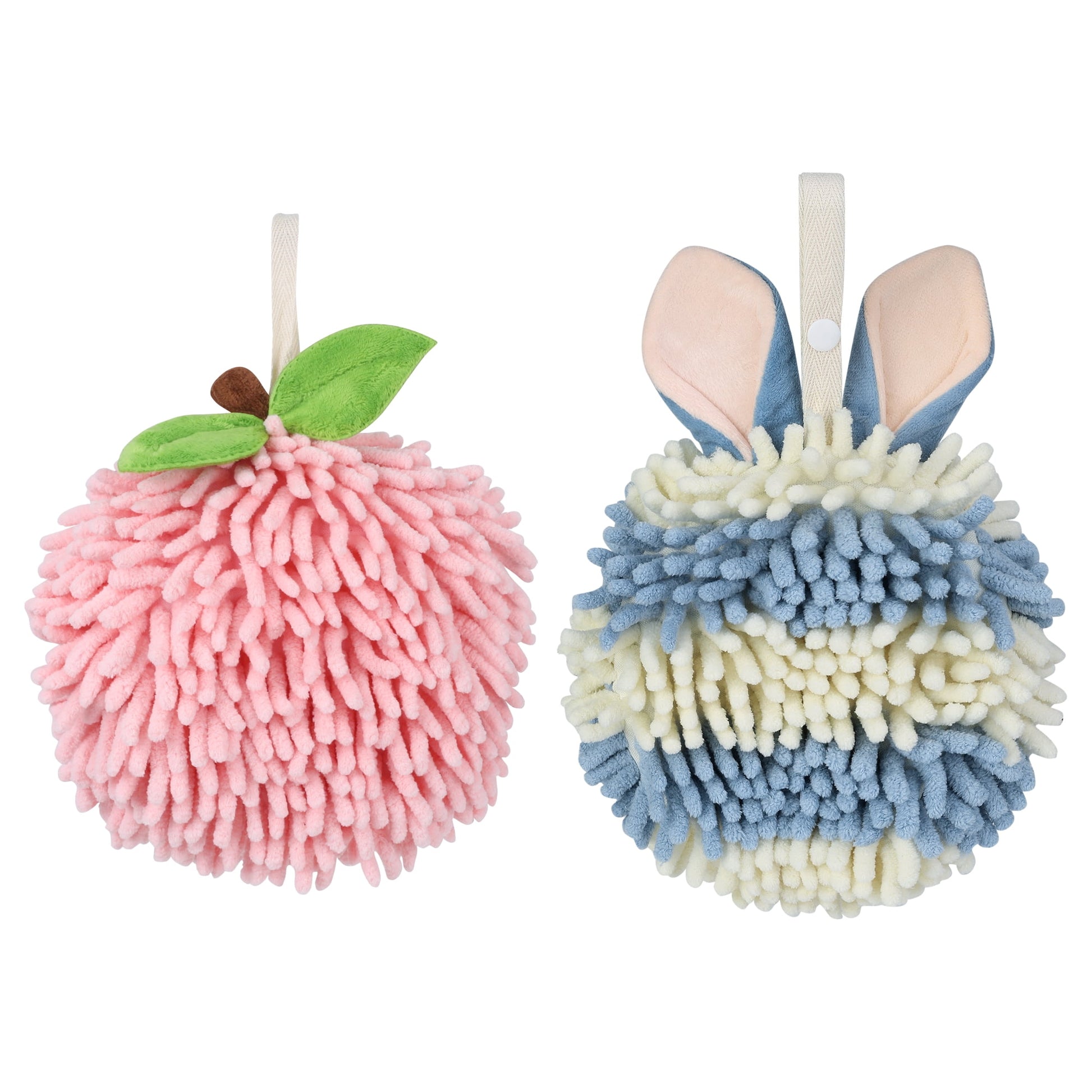 Unique Bargains Chenille Ball Fuzzy Hand Towel 2 Pcs Pink/Blue 6" x 6"/7" x 7"