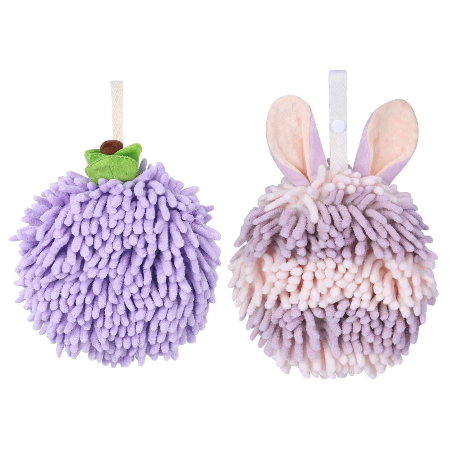 Unique Bargains Chenille Ball Fuzzy Hand Towel 2 Pcs Purple 6" x 6"/7" x 7"