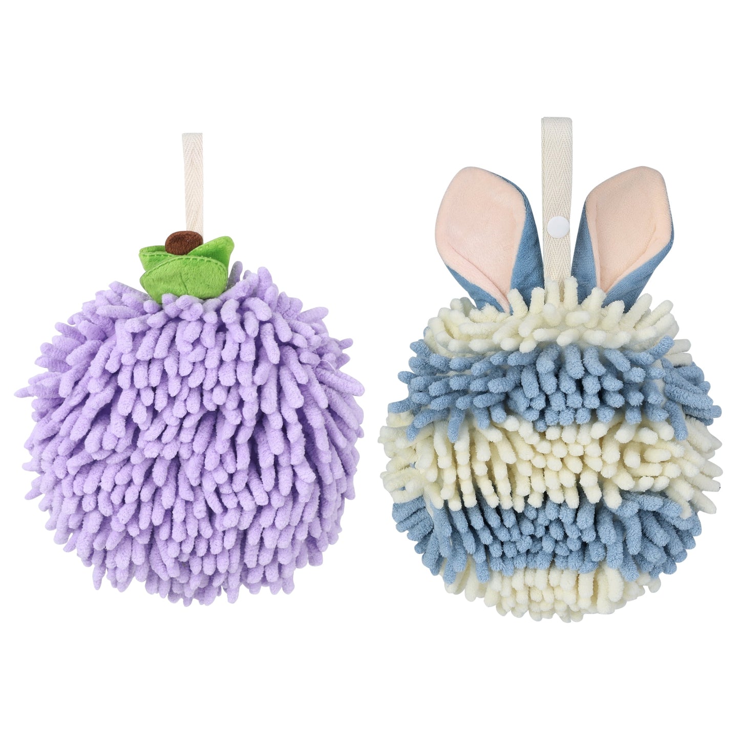Unique Bargains Chenille Ball Fuzzy Hand Towel 2 Pcs Purple/Blue 6" x 6"/7" x 7"