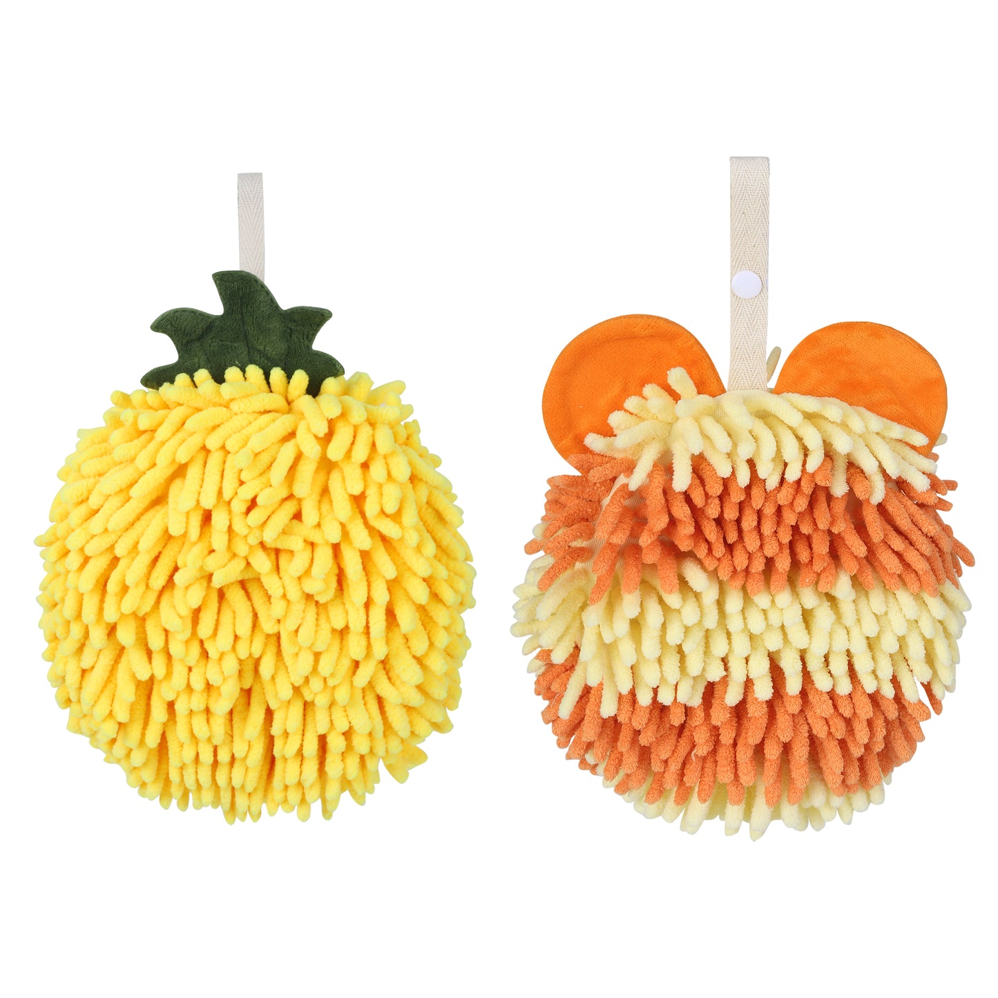 Unique Bargains Chenille Ball Fuzzy Hand Towel 2 Pcs Yellow/Orange 6" x 6"/7" x 7"