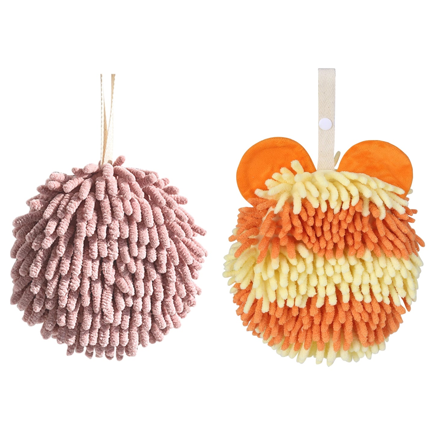 Unique Bargains Chenille Ball Hand Towel 2 Pcs Dark Pink/Orange 6" x 6"/7" x 7"