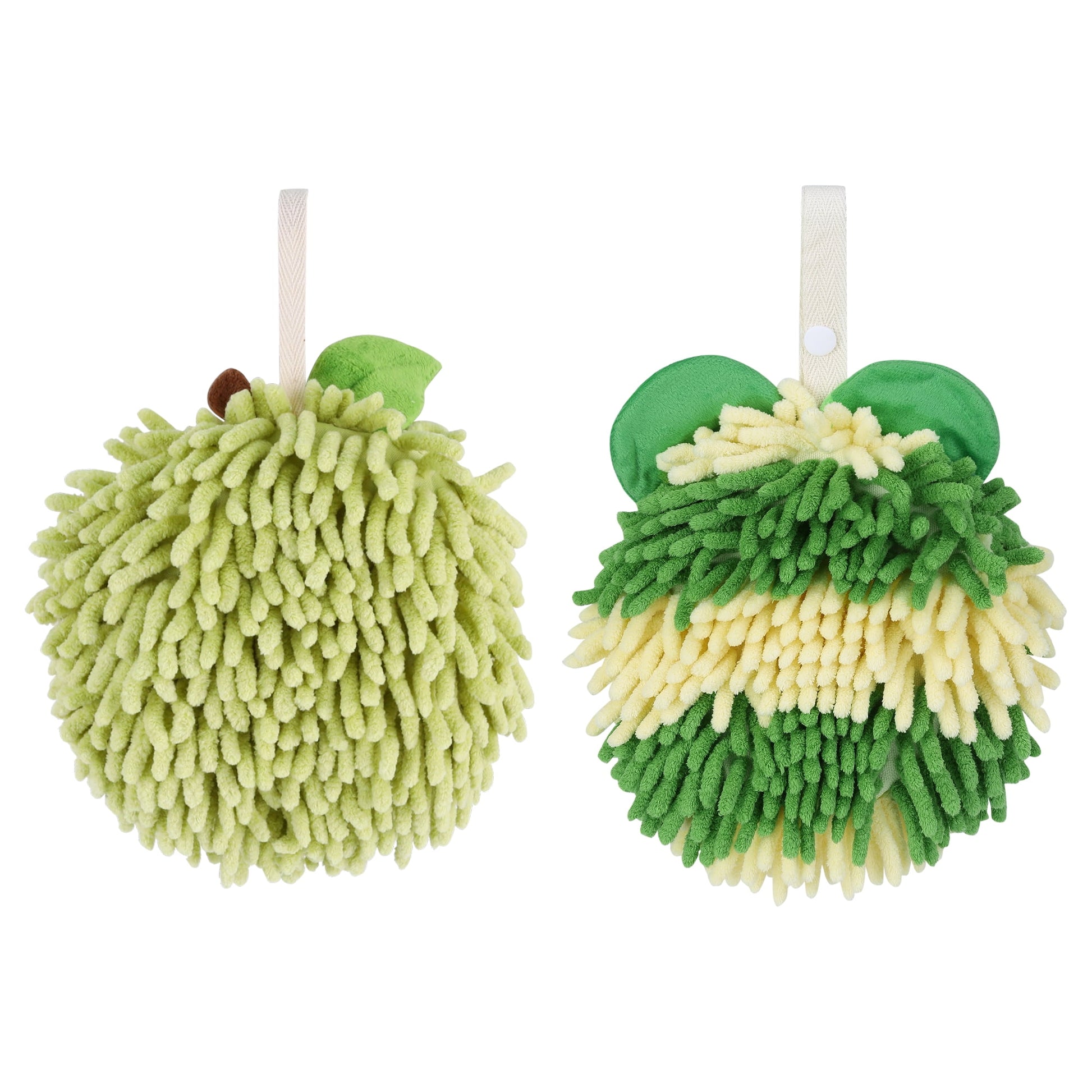 Unique Bargains Chenille Ball Hand Towel 2 Pcs Green 6" x 6"/7" x 7"
