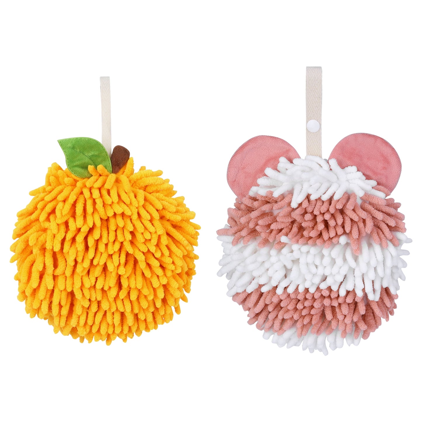 Unique Bargains Chenille Ball Hand Towel 2 Pcs Orange/Pink 6" x 6"/7" x 7"