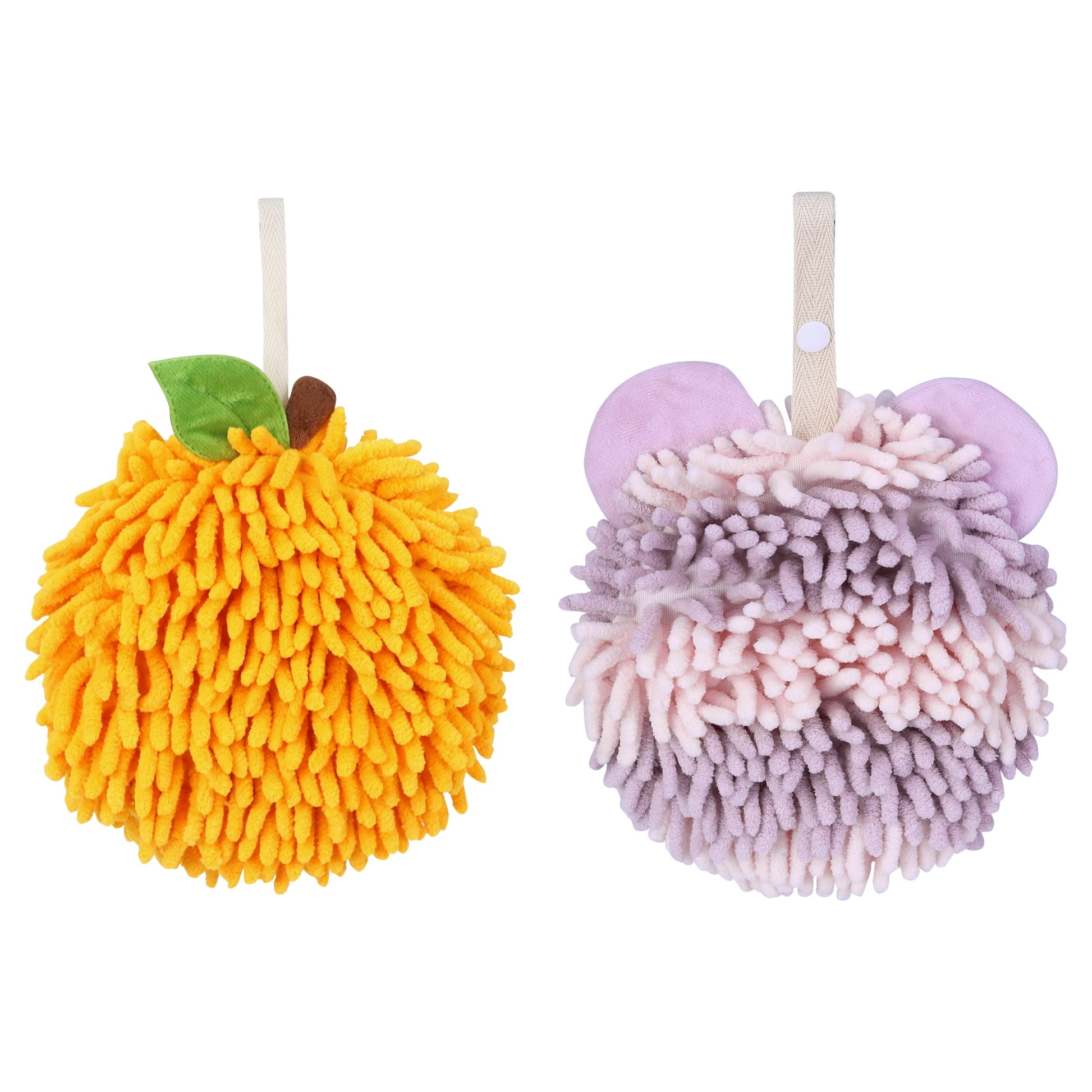 Unique Bargains Chenille Ball Hand Towel 2 Pcs Orange/Purple 6" x 6"/7" x 7"