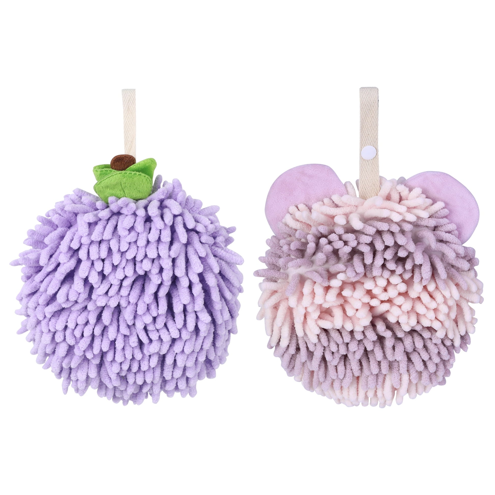 Unique Bargains Chenille Ball Hand Towel 2 Pcs Purple 6" x 6"/7" x 7"