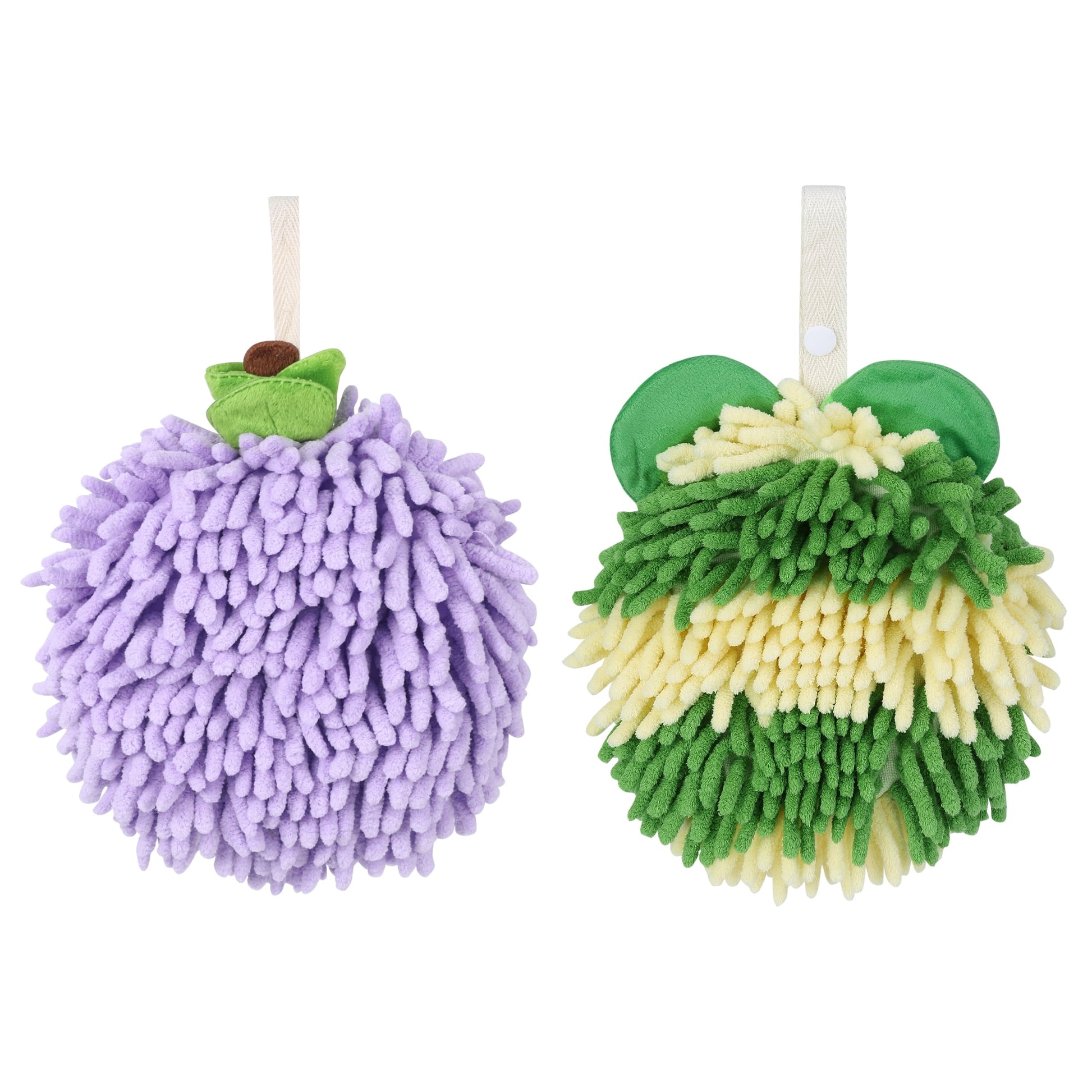 Unique Bargains Chenille Ball Hand Towel 2 Pcs Purple/Green 6" x 6"/7" x 7"