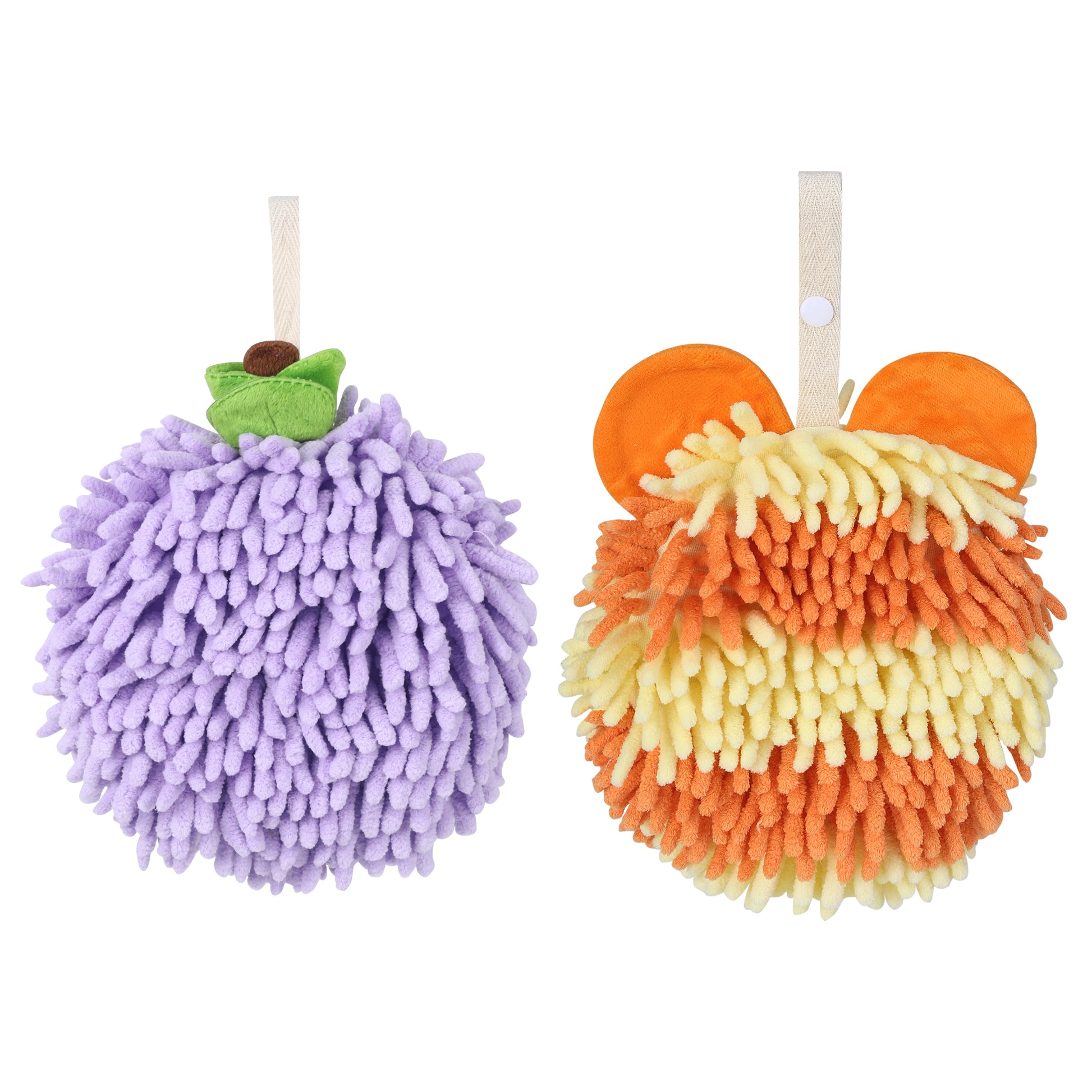 Unique Bargains Chenille Ball Hand Towel 2 Pcs Purple/Orange 6" x 6"/7" x 7"
