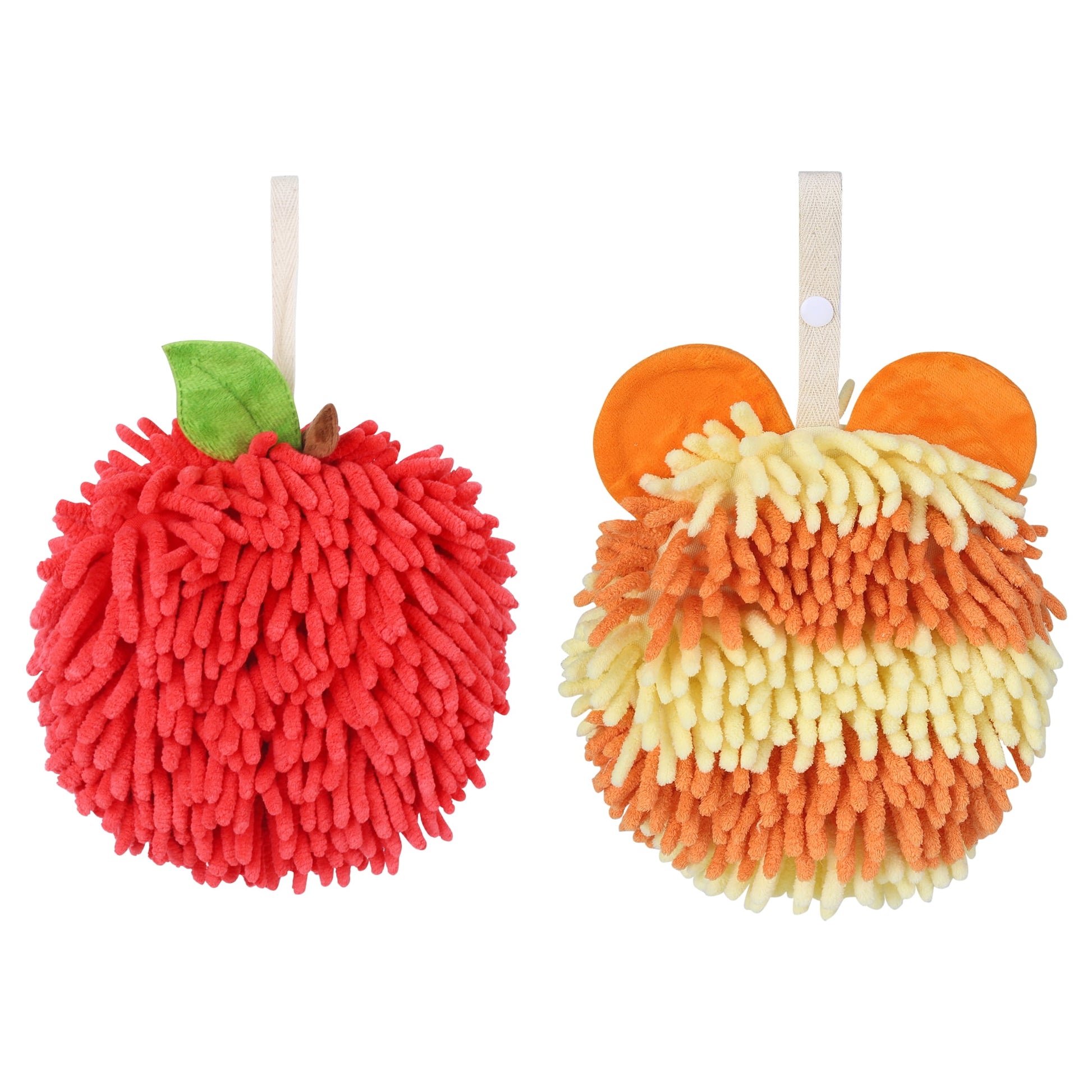 Unique Bargains Chenille Ball Hand Towel 2 Pcs Red/Orange 6" x 6"/7" x 7"