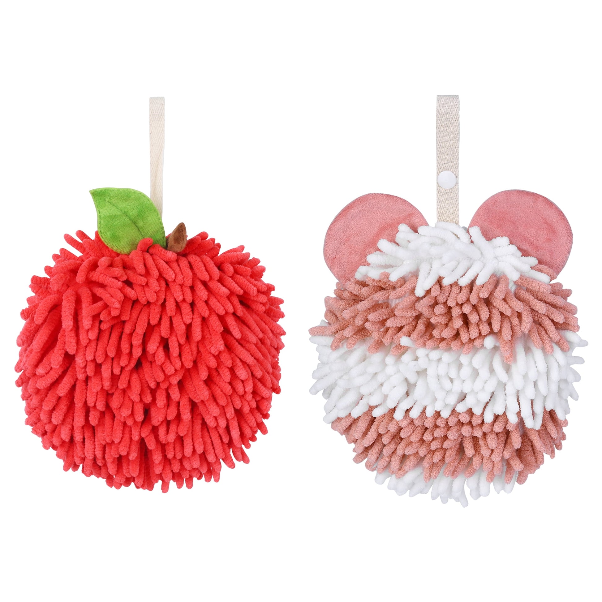 Unique Bargains Chenille Ball Hand Towel 2 Pcs Red/Pink 6" x 6"/7" x 7"