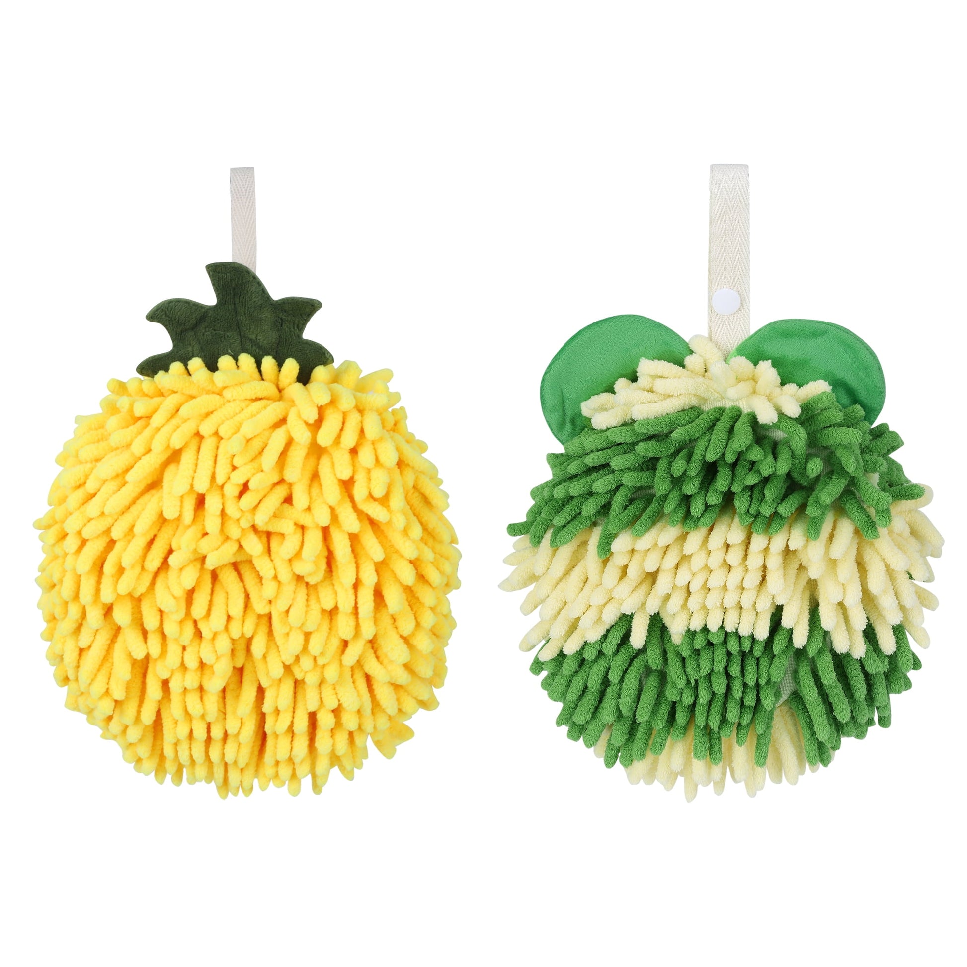 Unique Bargains Chenille Ball Hand Towel 2 Pcs Yellow/Green 6" x 6"/7" x 7"