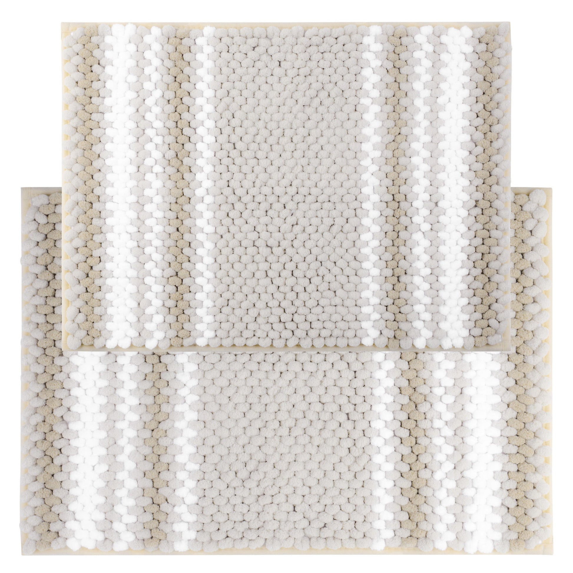 Unique Bargains Chenille Bathroom Rug Set of 2 Soft Fluffy Striped Bath Mat Bone 17"x24"