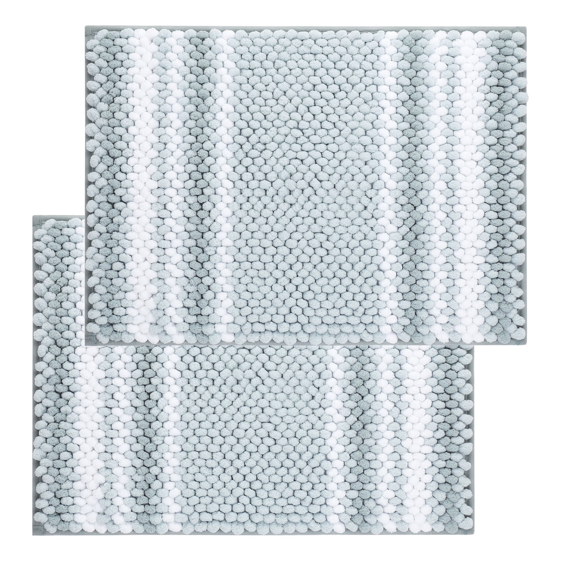 Unique Bargains Chenille Bathroom Rug Set of 2 Soft Fluffy Striped Bath Mat Light Cyan 17"x24"